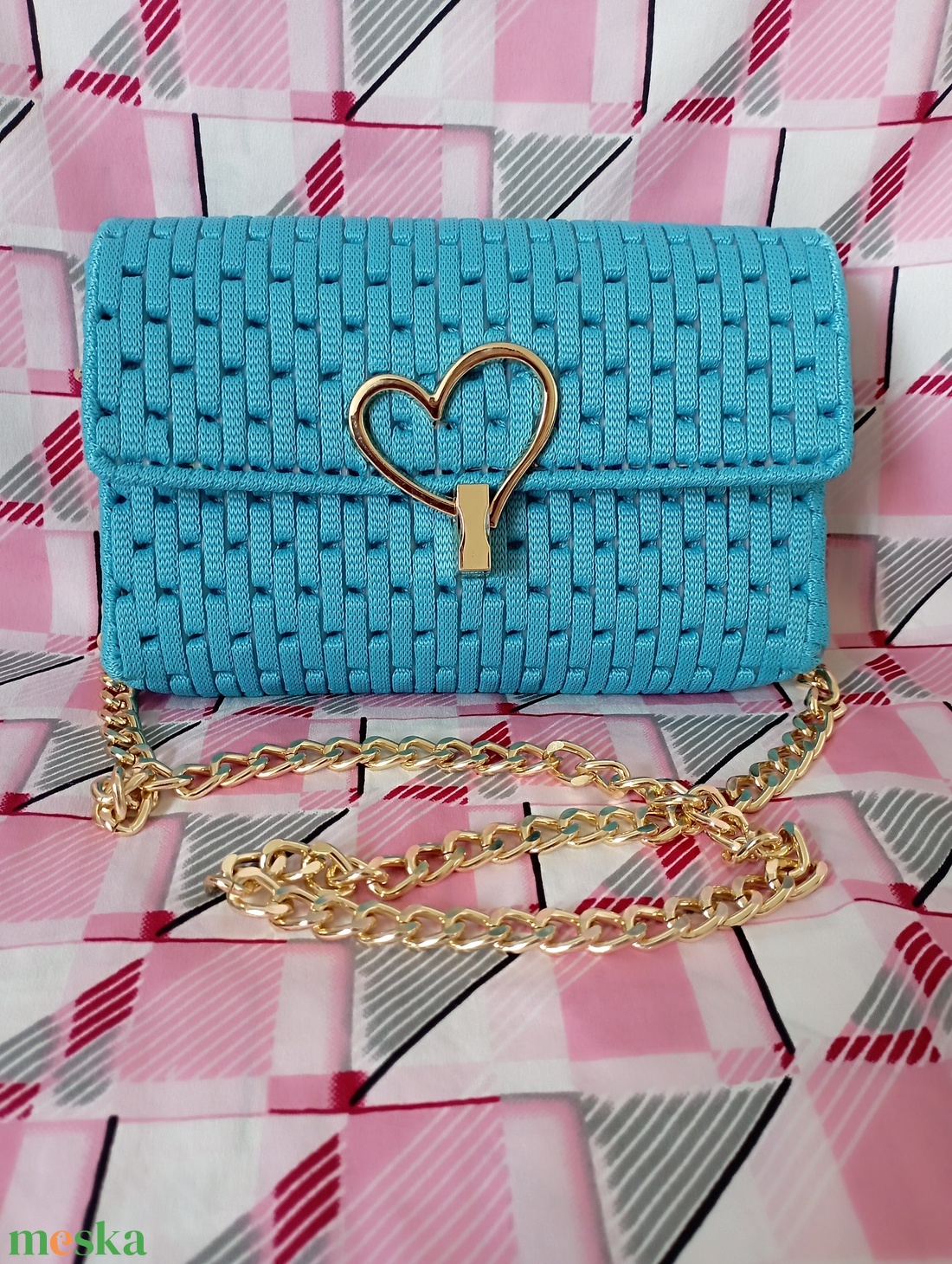 Azurkék kanava táska  - táska & tok - kézitáska & válltáska - alkalmi táska - Meska.hu