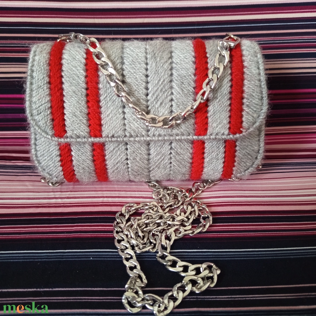 Szürke - bordó kanava táska  - táska & tok - kézitáska & válltáska - alkalmi táska - Meska.hu