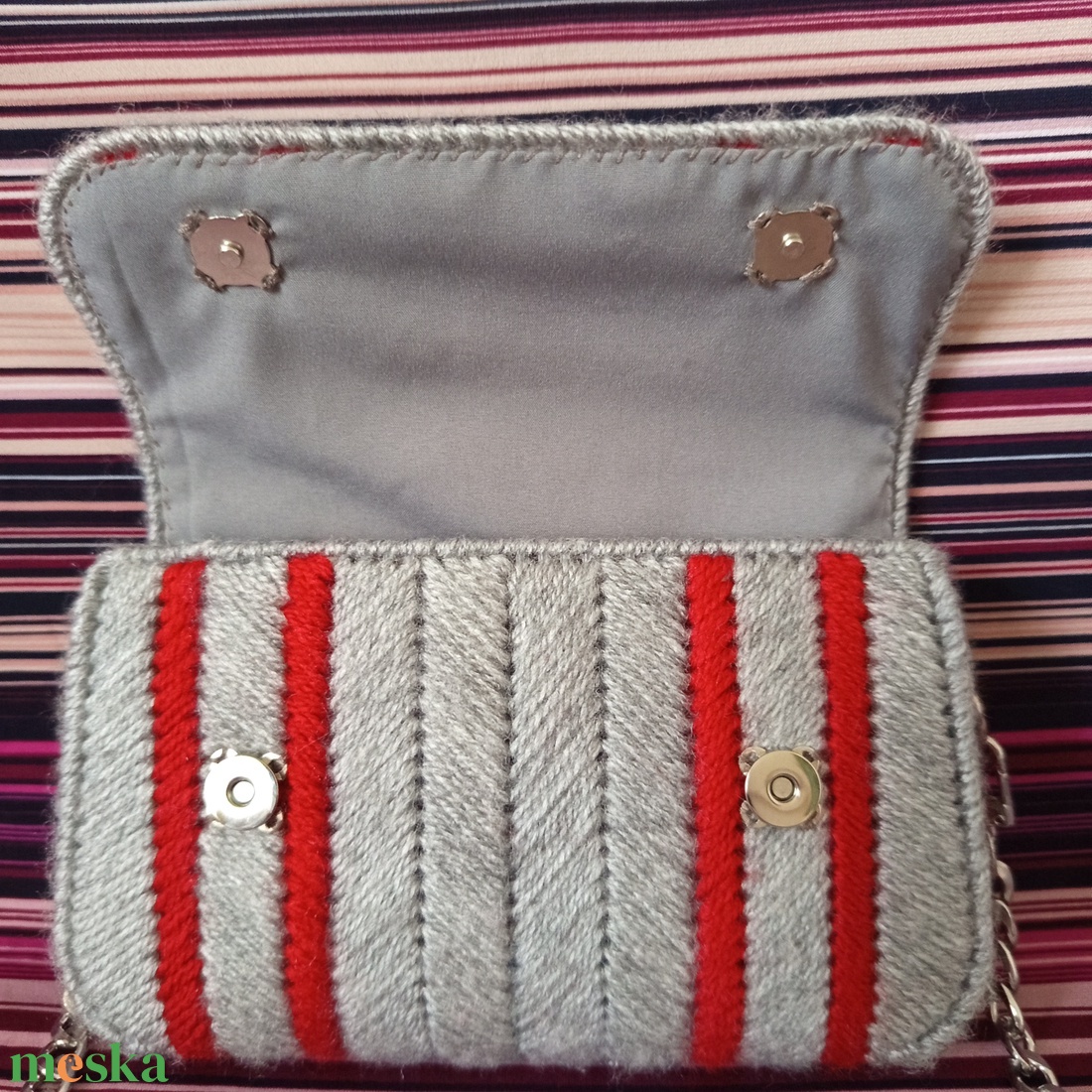 Szürke - bordó kanava táska  - táska & tok - kézitáska & válltáska - alkalmi táska - Meska.hu