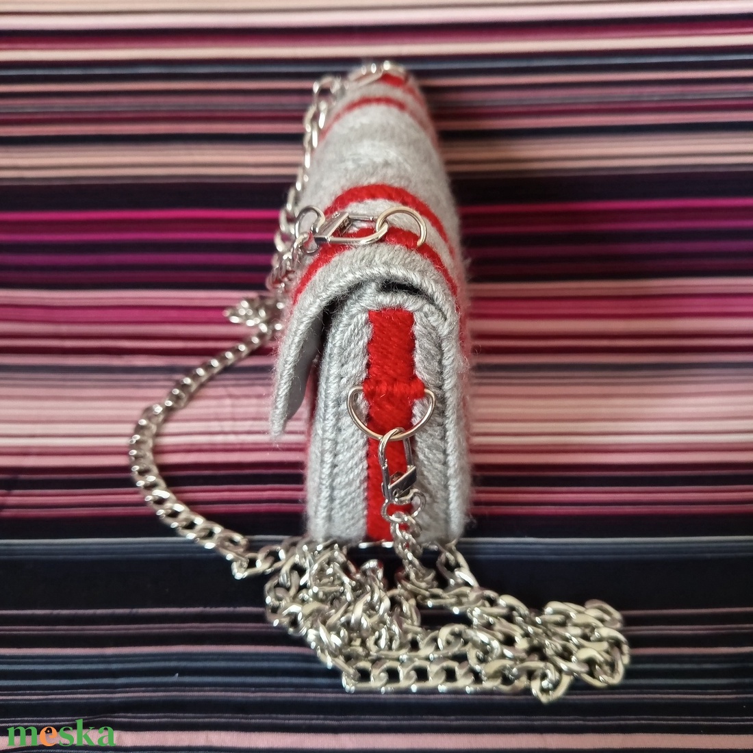 Szürke - bordó kanava táska  - táska & tok - kézitáska & válltáska - alkalmi táska - Meska.hu