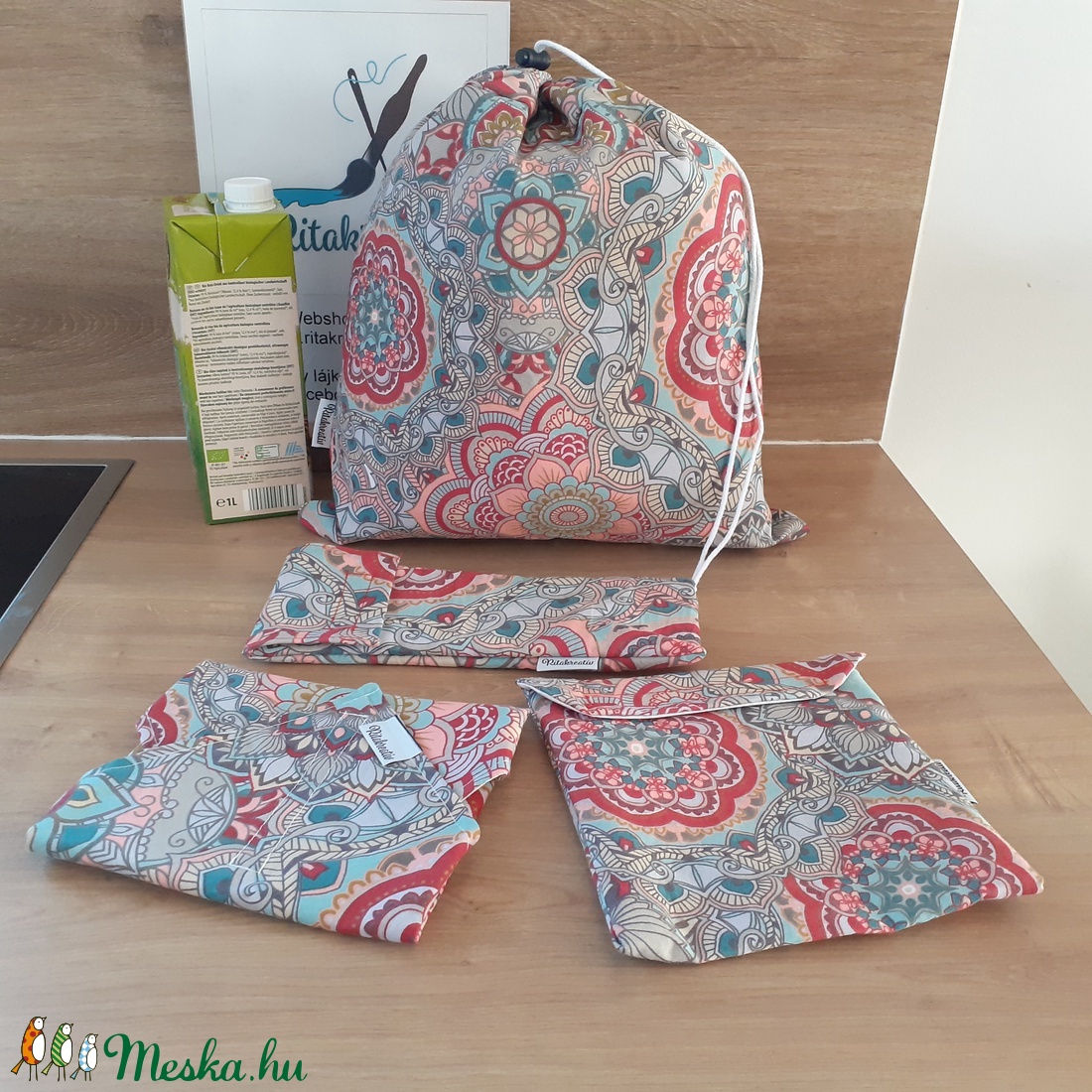Mandala kicsi hulladékmentes kezdőcsomag - kenyereszsák, uzsonnástasak, újraszalvéta, evőeszköztartó - táska & tok - bevásárlás & shopper táska - kenyeres zsák - Meska.hu