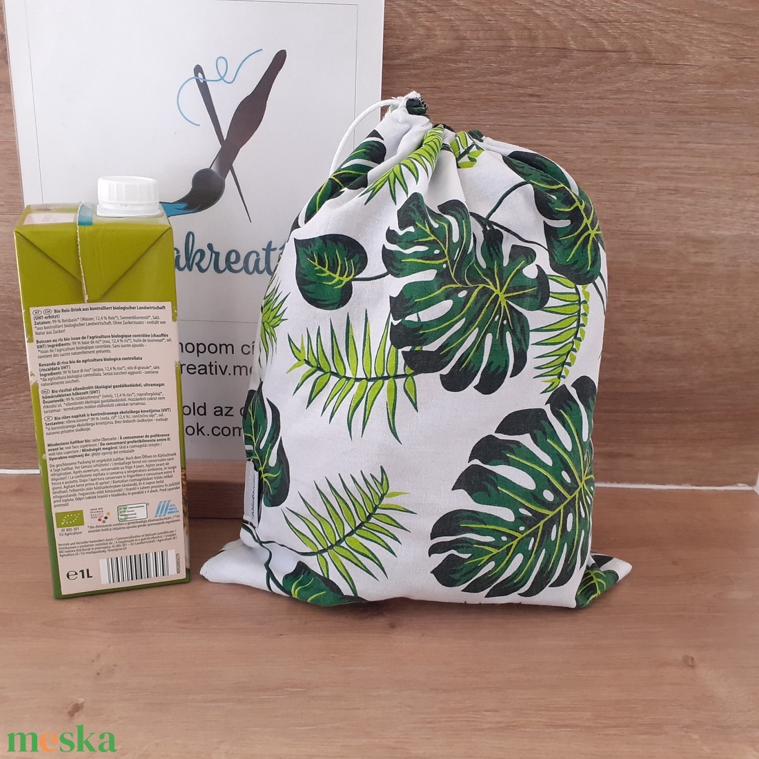 Zöld leveles bevásárlózsák - bevásárló szatyor, vászon zsák, öko zacskó, gyümölcsös, zöldséges - táska & tok - bevásárlás & shopper táska - zöldség/gyümölcs zsák - Meska.hu