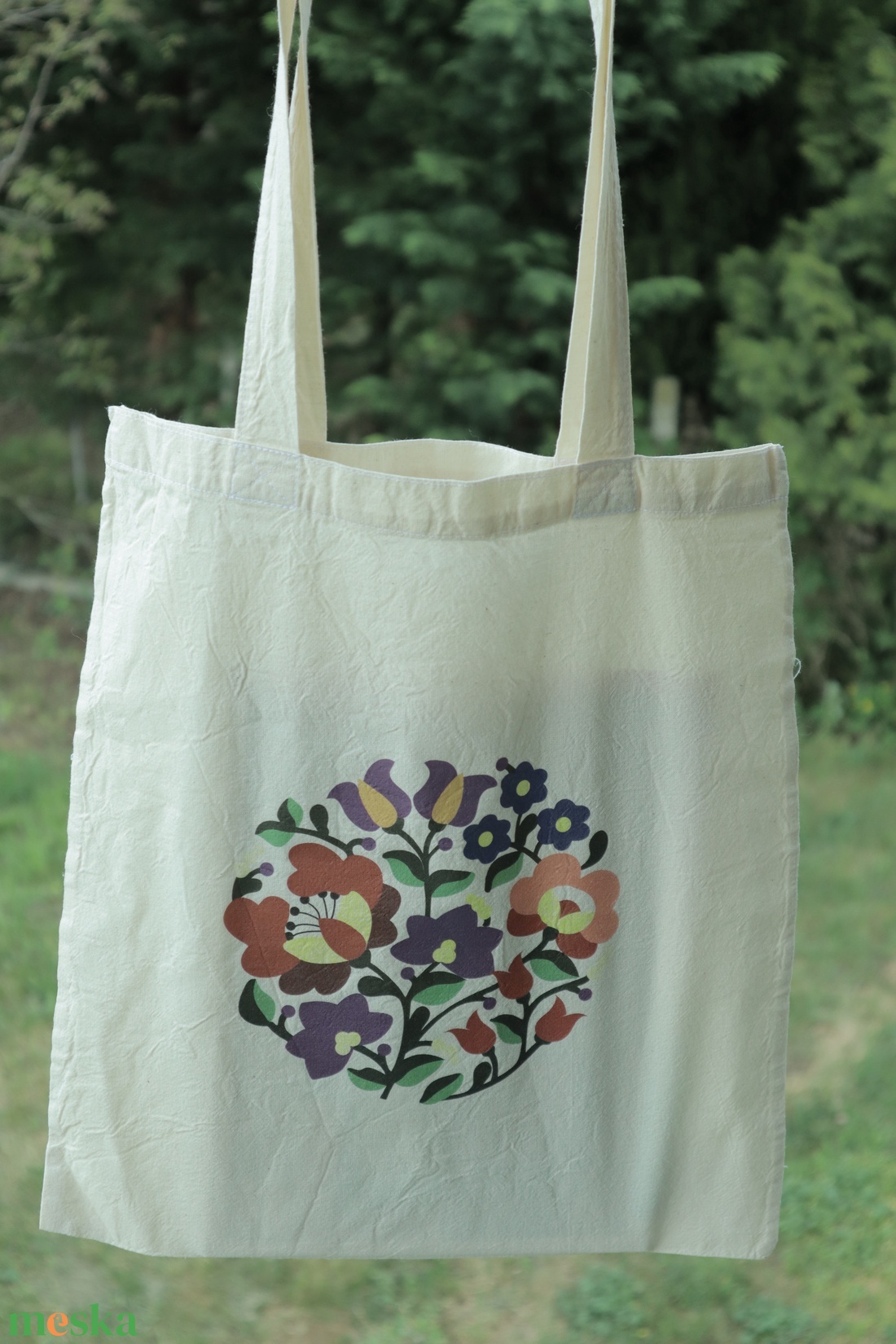 Népi motívummal ellátott vászonszatyor - táska & tok - bevásárlás & shopper táska - shopper, textiltáska, szatyor - Meska.hu