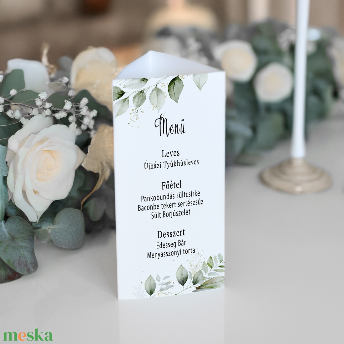 Greenery Menü Itallap Asztalszám Menüháromszög háromszög asztali display menükártya esküvői menü - esküvő - meghívó & kártya - menü - Meska.hu