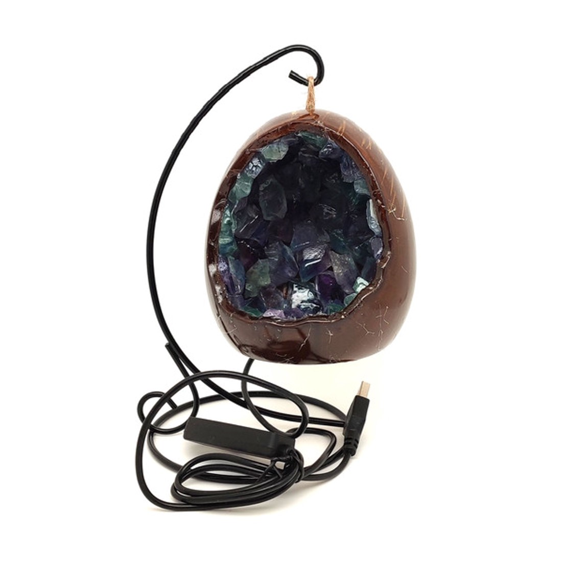 Fluorit nyers tojás hangulatlámpa fém állvánnyal 10 cm - kellékek & szerszámok - ásvány alapanyag - Meska.hu