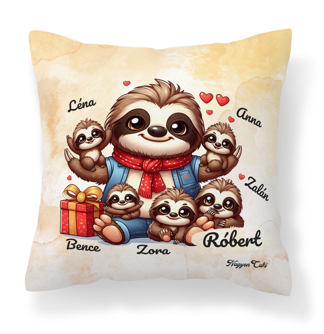 Névvel kérhető - Cuki lajhár Apa és öt gyerek mintás párna - otthon & életmód - lakástextil - párna & párnahuzat - díszpárna (belsővel együtt) - Meska.hu