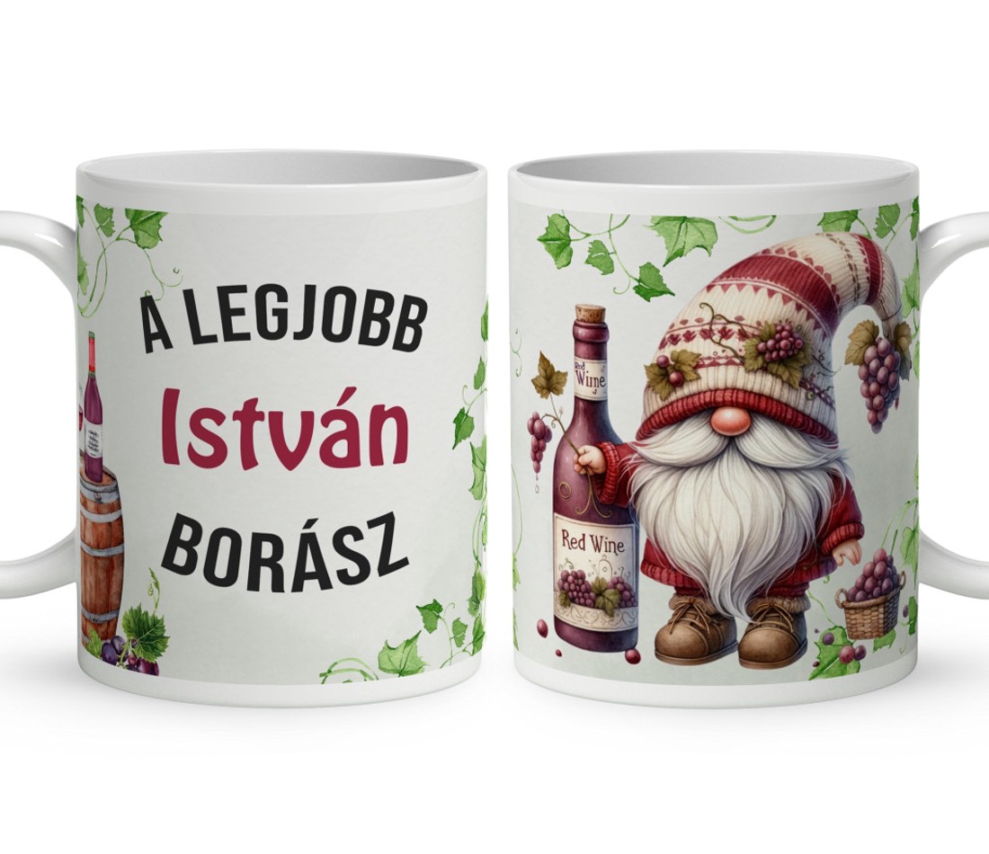 Névvel kérhető - A legjobb borász manó és a vörös bor mintás bögre - otthon & életmód - konyhafelszerelés, tálalás - tálalás - bögre & csésze - Meska.hu