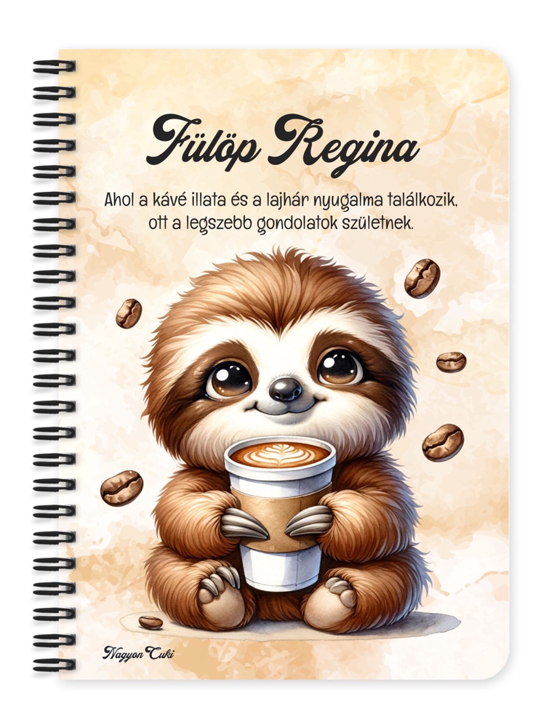 Személyre szabható - Nagyon cuki Kávés lajhár mintás A6-os füzet - otthon & életmód - papír, írószer - jegyzetfüzet & napló - Meska.hu