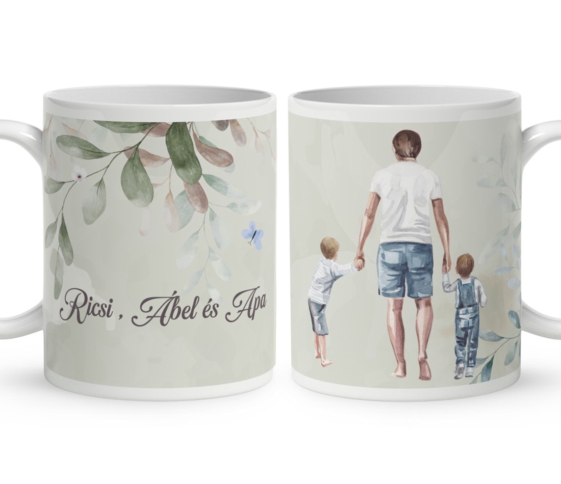 Kérd a neveddel - Apa és és a fiúk mintás bögre - otthon & életmód - konyhafelszerelés, tálalás - tálalás - bögre & csésze - Meska.hu
