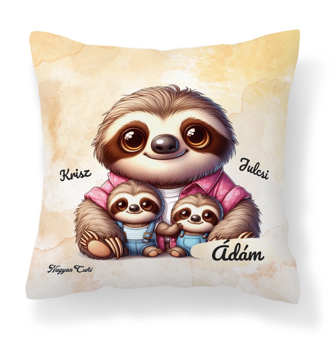 Névvel kérhető - Cuki lajhár Apa és két kis lajhár mintás párna - otthon & életmód - lakástextil - párna & párnahuzat - díszpárna (belsővel együtt) - Meska.hu