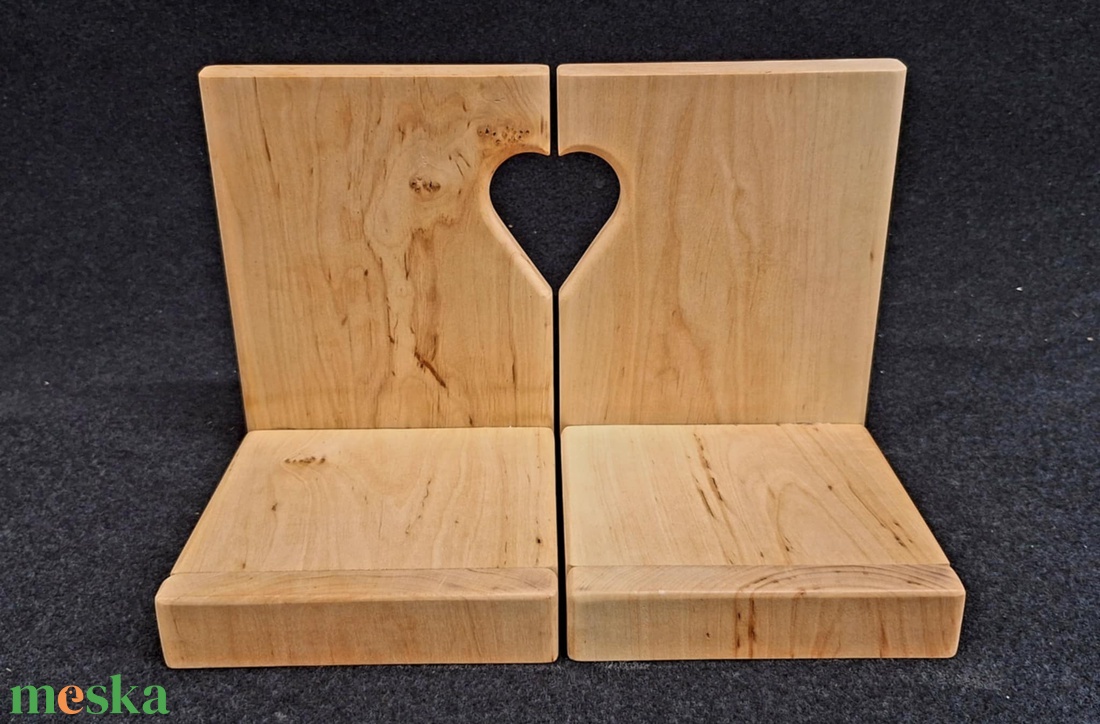 égerfa könyvtámasz - Dupla, szivecskés - otthon & életmód - dekoráció - asztal és polc dekoráció - könyvtámasz - Meska.hu