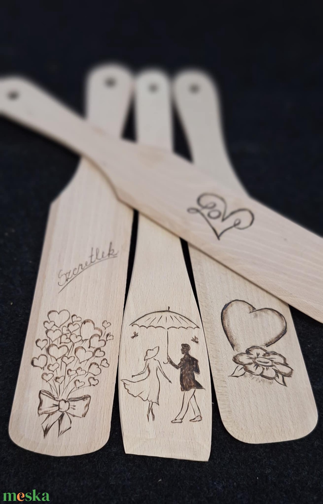 Falapát Szerelem ( 4 db /csomag) - otthon & életmód - konyhafelszerelés, tálalás - sütés, főzés - fakanál & fakanáltartó - Meska.hu