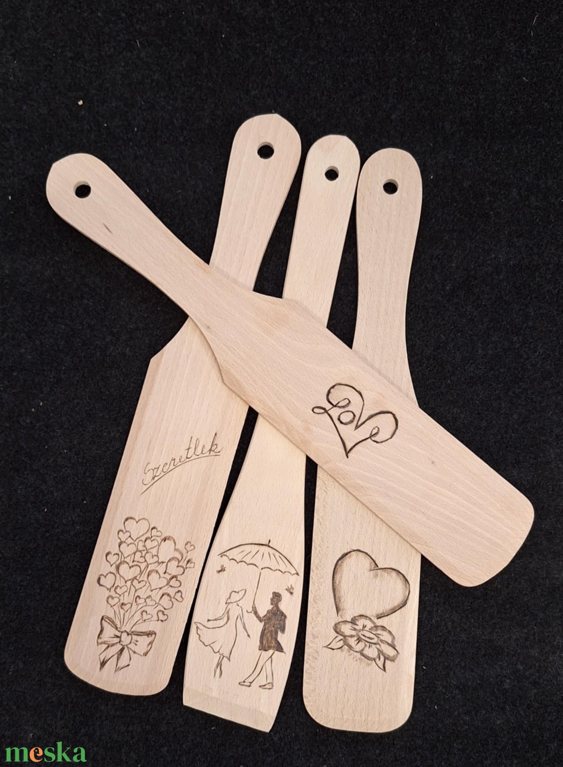 Falapát Szerelem ( 4 db /csomag) - otthon & életmód - konyhafelszerelés, tálalás - sütés, főzés - fakanál & fakanáltartó - Meska.hu