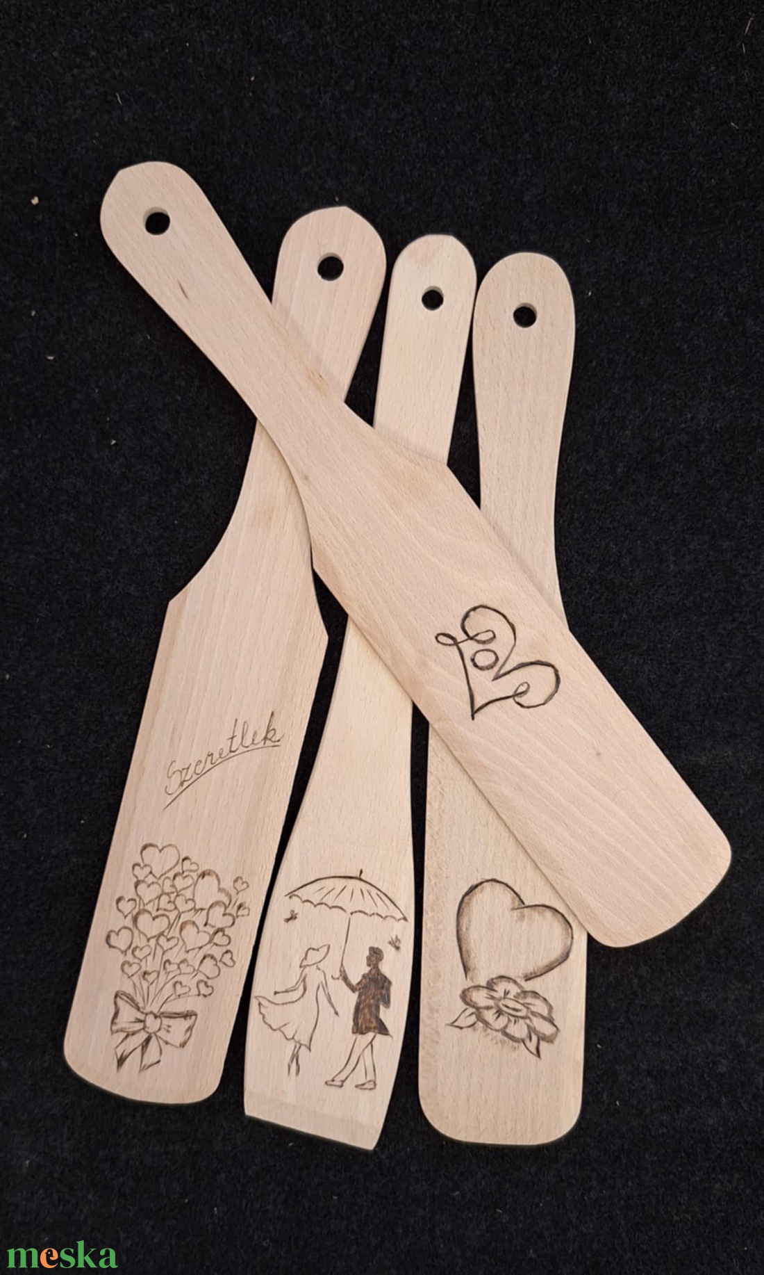 Falapát Szerelem ( 4 db /csomag) - otthon & életmód - konyhafelszerelés, tálalás - sütés, főzés - fakanál & fakanáltartó - Meska.hu