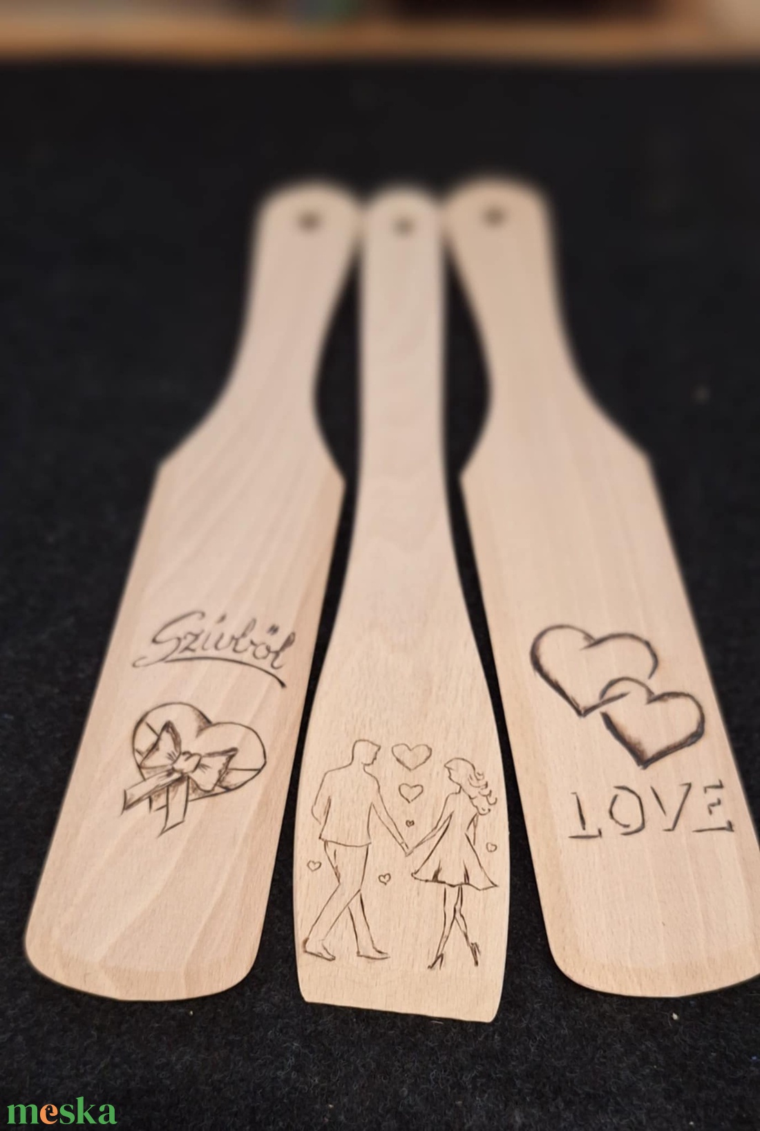 Falapát Szerelem ( 3 db /csomag) - otthon & életmód - konyhafelszerelés, tálalás - sütés, főzés - fakanál & fakanáltartó - Meska.hu