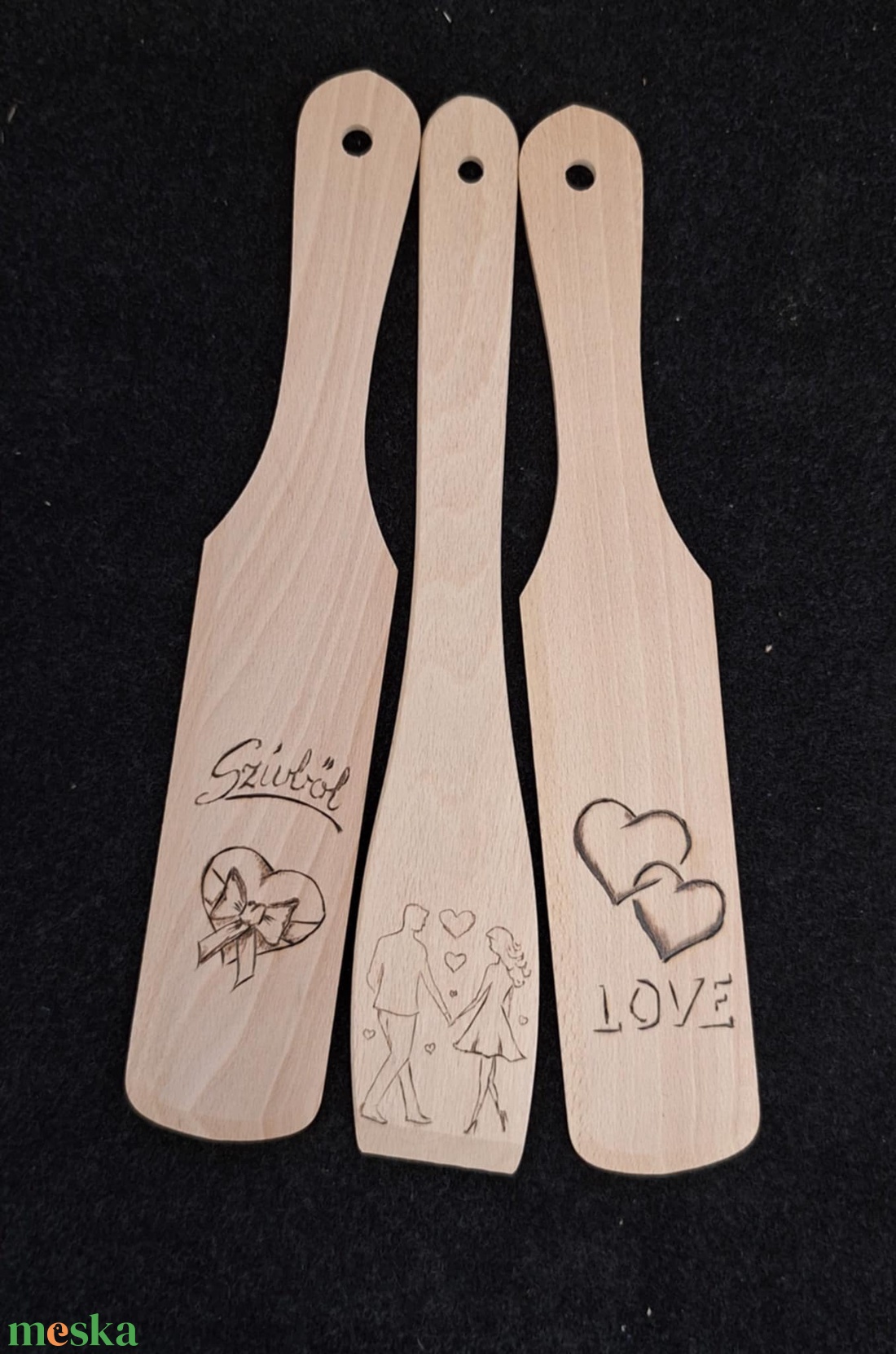 Falapát Szerelem ( 3 db /csomag) - otthon & életmód - konyhafelszerelés, tálalás - sütés, főzés - fakanál & fakanáltartó - Meska.hu