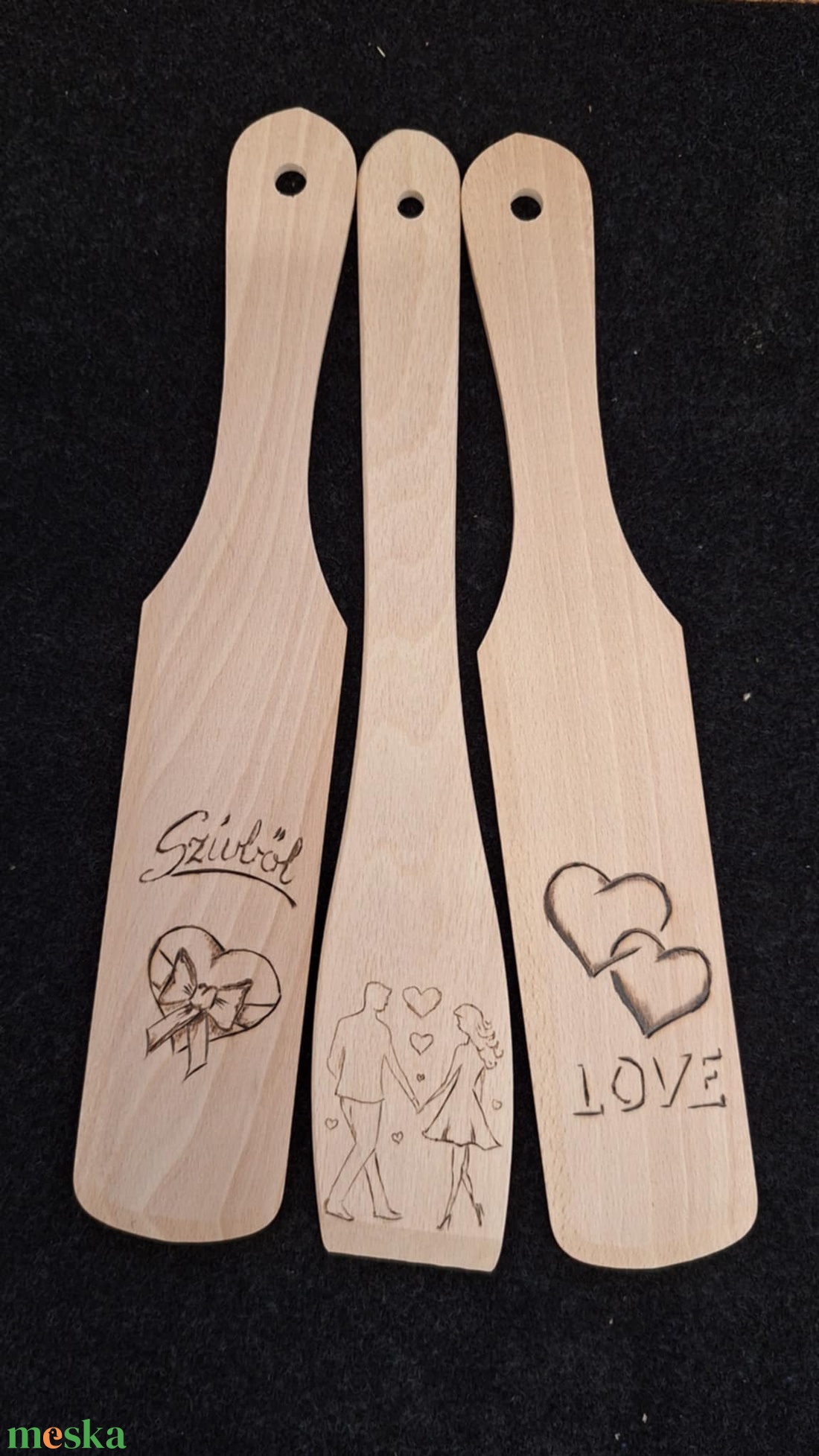 Falapát Szerelem ( 3 db /csomag) - otthon & életmód - konyhafelszerelés, tálalás - sütés, főzés - fakanál & fakanáltartó - Meska.hu