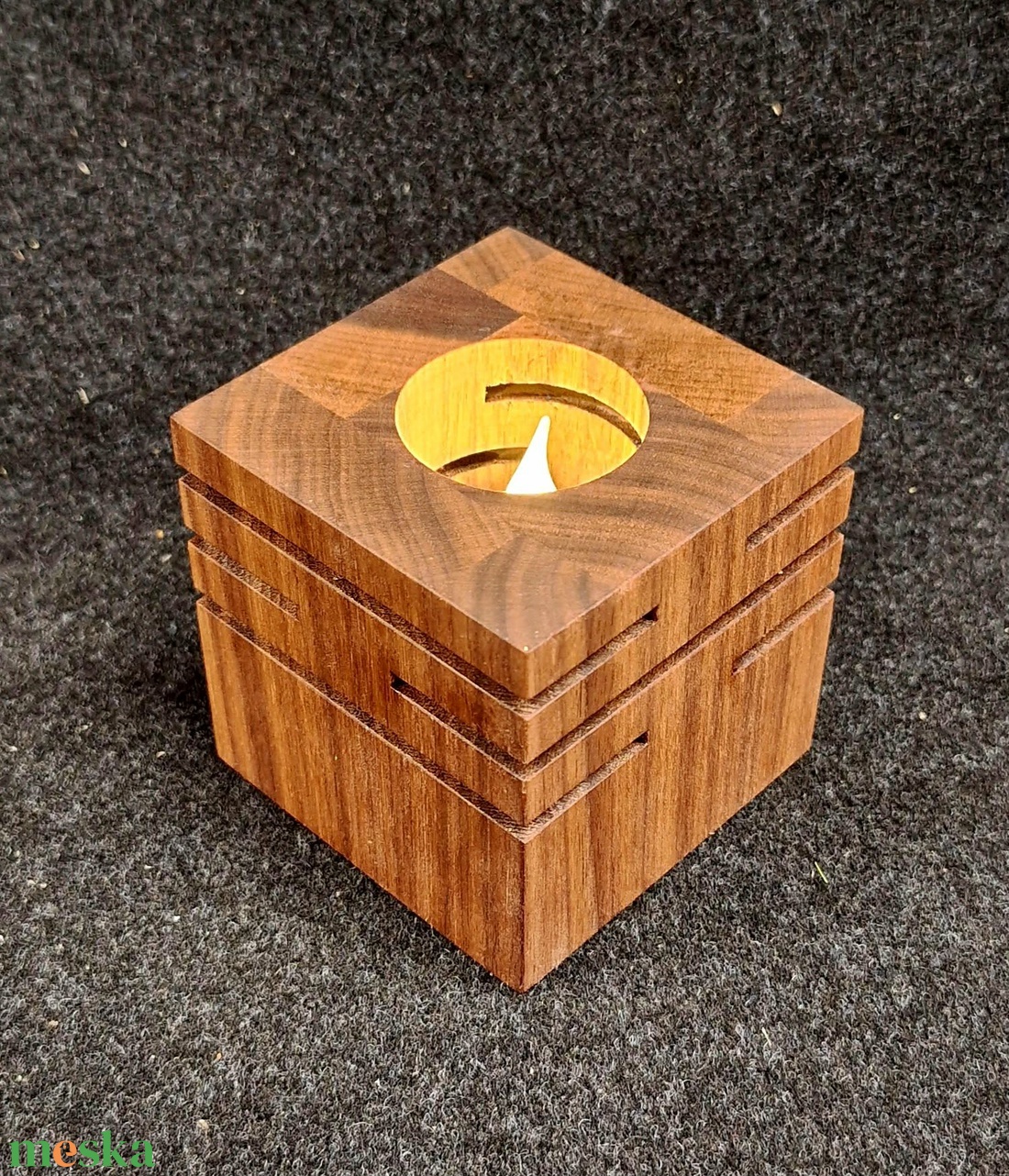 Dió kocka mécsestartó 1 db  - otthon & életmód - gyertya, illat, aroma - mécses és mécsestartó - Meska.hu