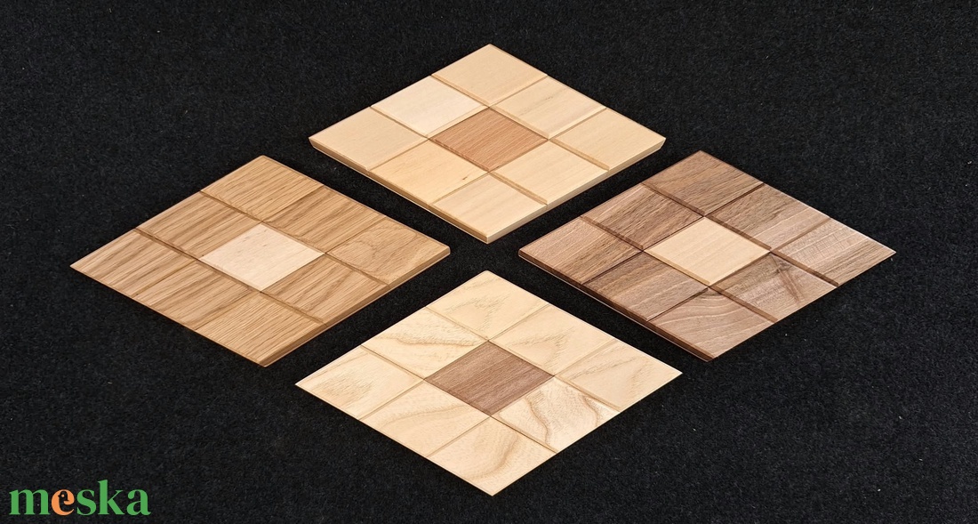 FA Rombuszok- geometrikus tömörfa edényalátét 4 db -os készlet  - otthon & életmód - konyhafelszerelés, tálalás - sütés, főzés - edényalátét - Meska.hu
