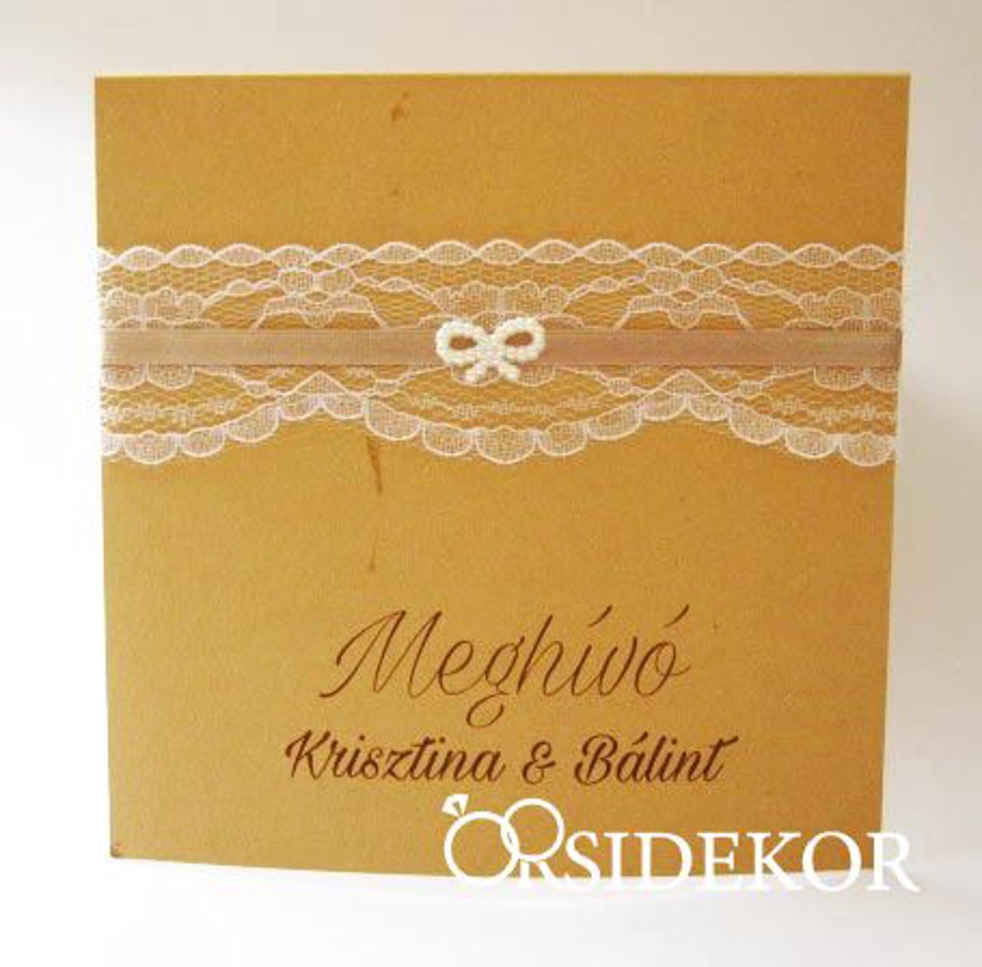 Esküvői meghívó csipkével, szalaggal és gyöngy masnival - esküvő - meghívó & kártya - meghívó - Meska.hu