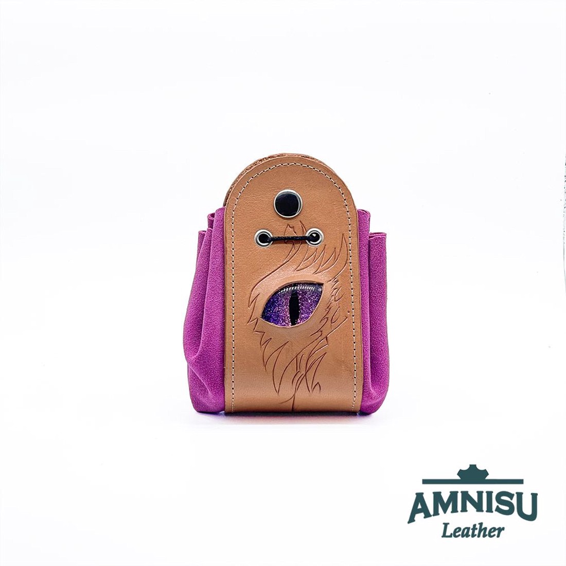 Bézs - pink sárkányszemes bőr 2in1 szütyő és kockatálca - Adriel - játék & sport - szerepjáték - Meska.hu