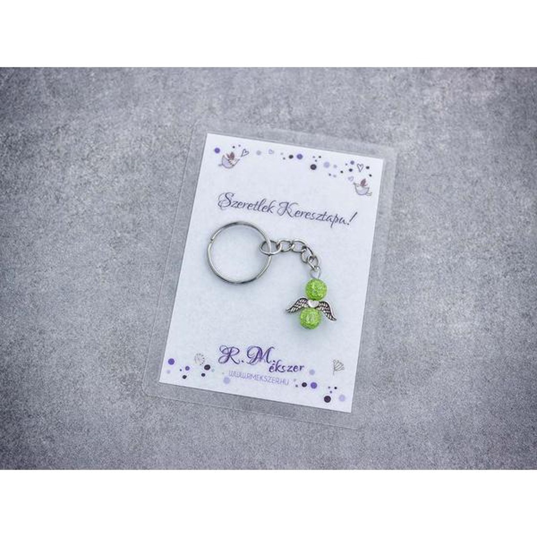 Szeretlek Keresztapa zöld angyal medálos kulcstartó - táska & tok - kulcstartó & táskadísz - kulcstartó - Meska.hu