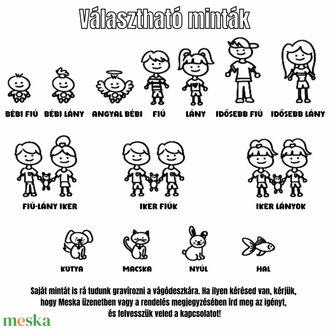Családi ikonos vágódeszka a gyerekek/unokák neveivel - Egyedi gravírozott ajándék - otthon & életmód - konyhafelszerelés, tálalás - sütés, főzés - vágódeszka - Meska.hu