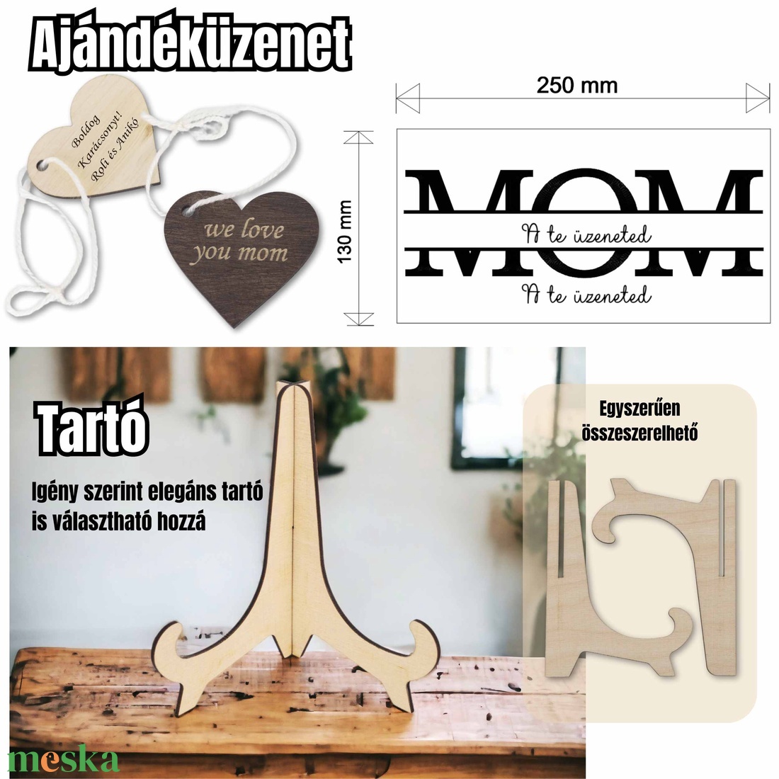 Személyre szabott 'Anya' feliratú tábla nevekkel - Egyedi gravírozott ajándék családtagok nevével, különleges al - otthon & életmód - dekoráció - asztal és polc dekoráció - asztaldísz - Meska.hu