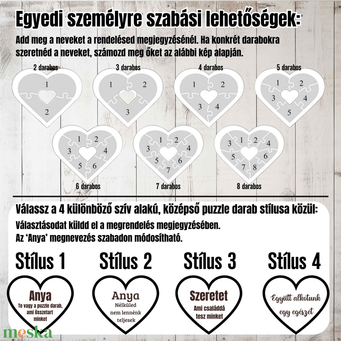 Puzzle szív tartóval anyáknak a családtagok nevével - Egyedi családi szív alakú dísz -Te vagy a puzzledarab, ami - otthon & életmód - dekoráció - asztal és polc dekoráció - asztaldísz - Meska.hu