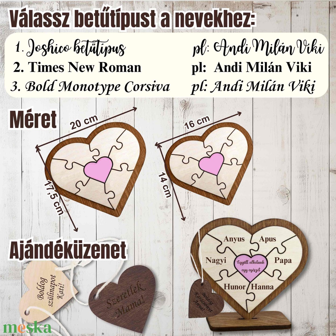Puzzle szív tartóval anyáknak a családtagok nevével - Egyedi családi szív alakú dísz -Te vagy a puzzledarab, ami - otthon & életmód - dekoráció - asztal és polc dekoráció - asztaldísz - Meska.hu