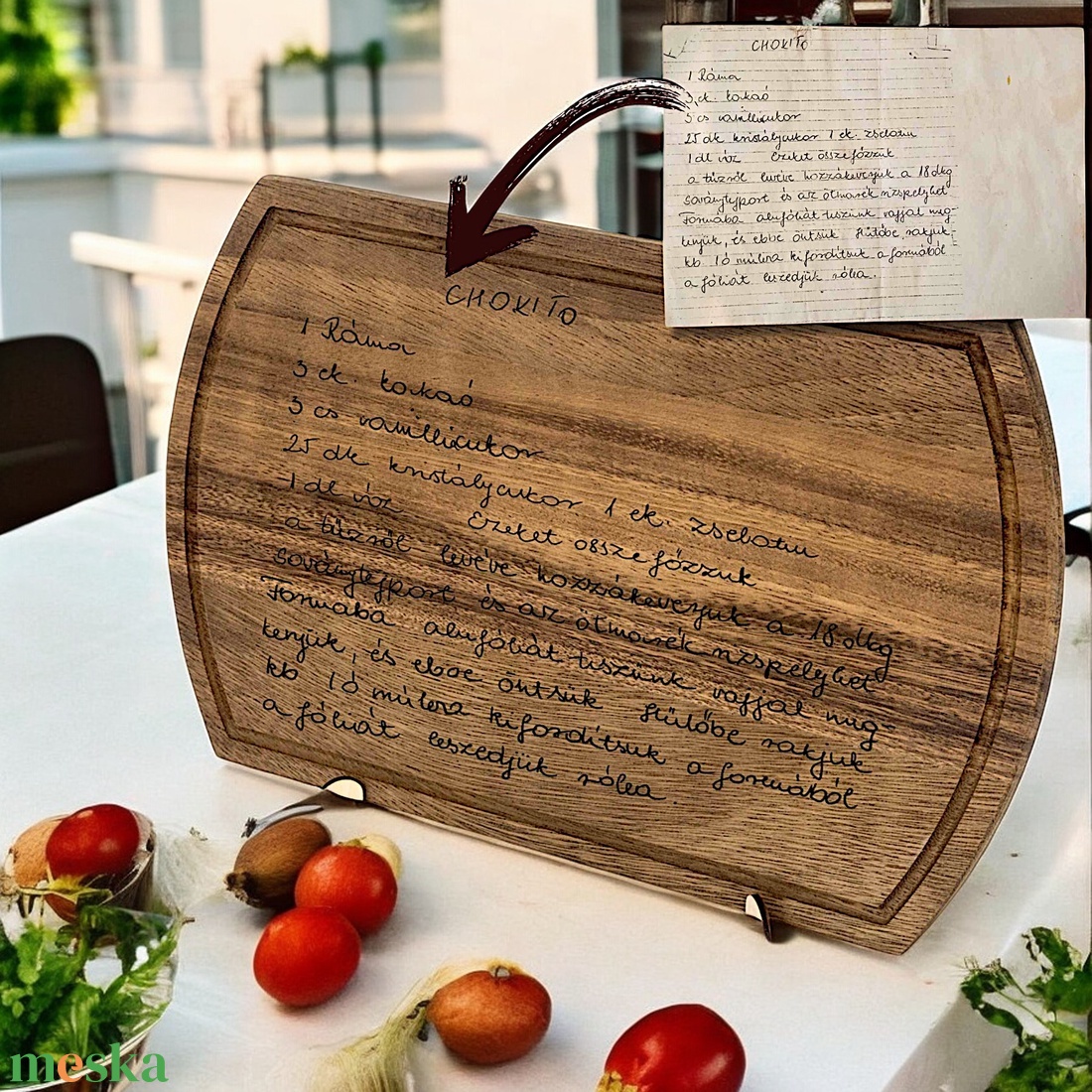 Személyre szabott receptes gravírozott vágódeszka - Egyedi ajándék különleges alkalmakra. Saját fotóról készített emlék - otthon & életmód - konyhafelszerelés, tálalás - sütés, főzés - vágódeszka - Meska.hu