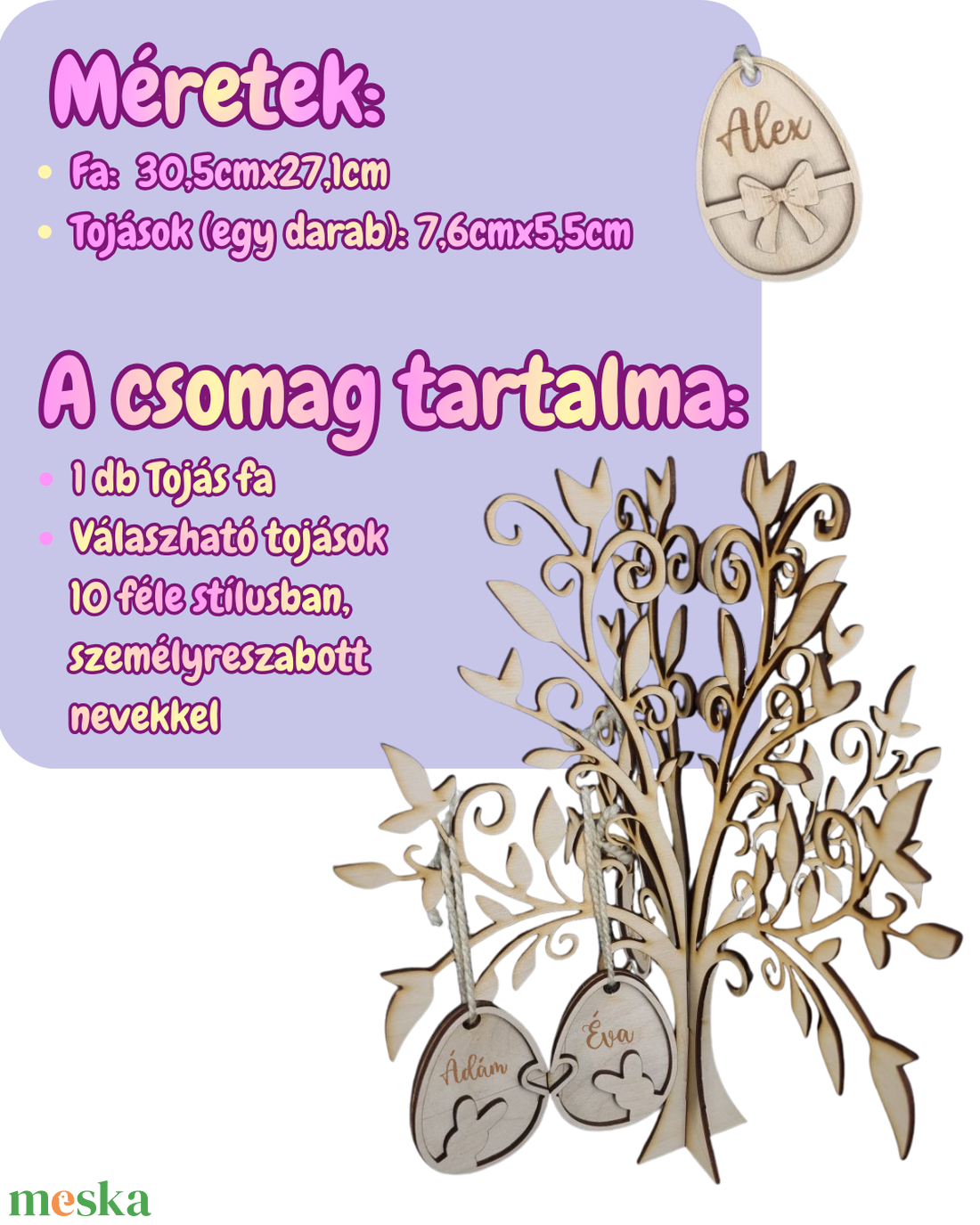 Személyre szabható húsvéti családfa névre szóló tojásokkal - ünnepi díszek, dekorációk - húsvéti díszek és dekorációk - húsvéti tojásfadíszek - Meska.hu