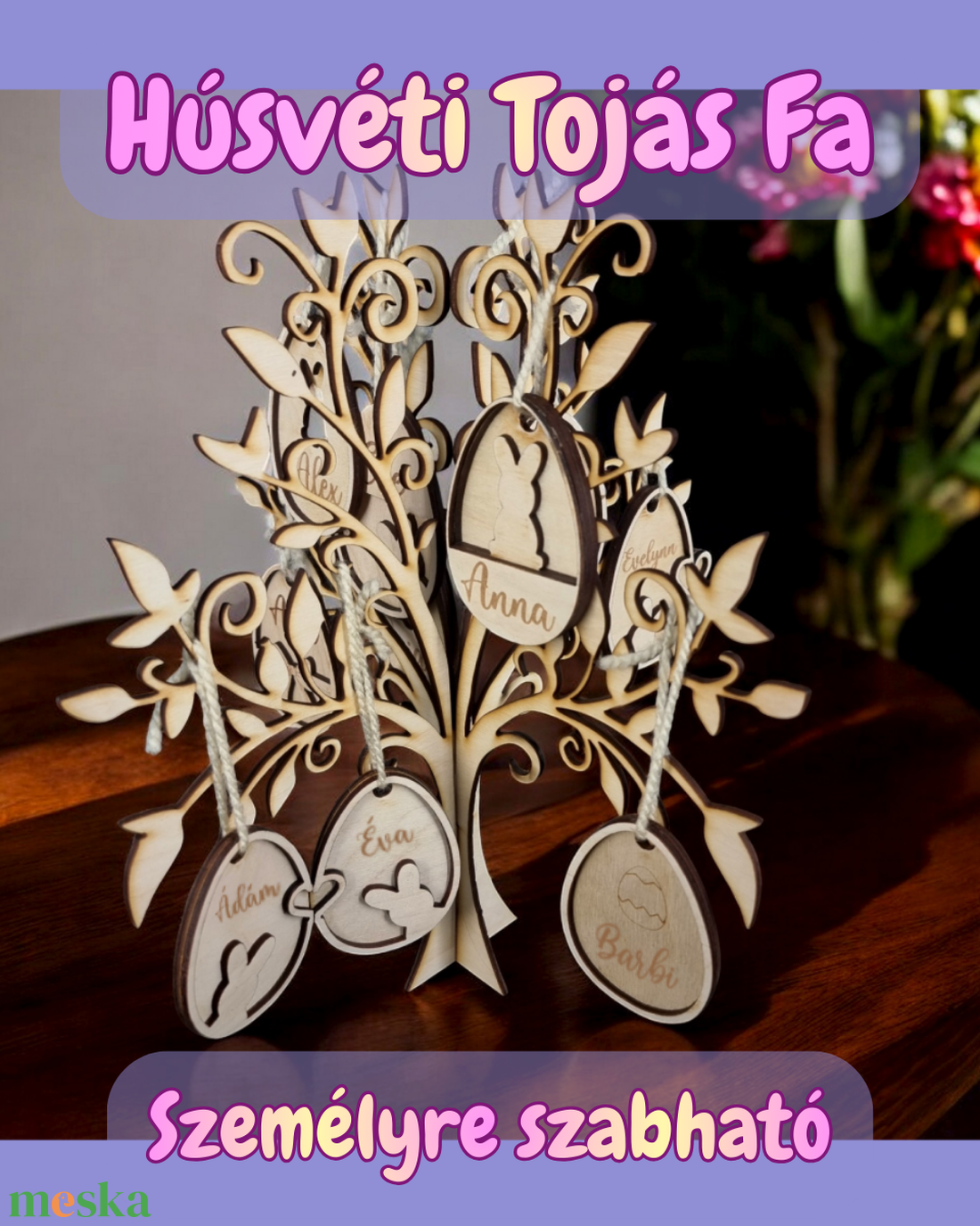 Személyre szabható húsvéti családfa névre szóló tojásokkal - ünnepi díszek, dekorációk - húsvéti díszek és dekorációk - húsvéti tojásfadíszek - Meska.hu