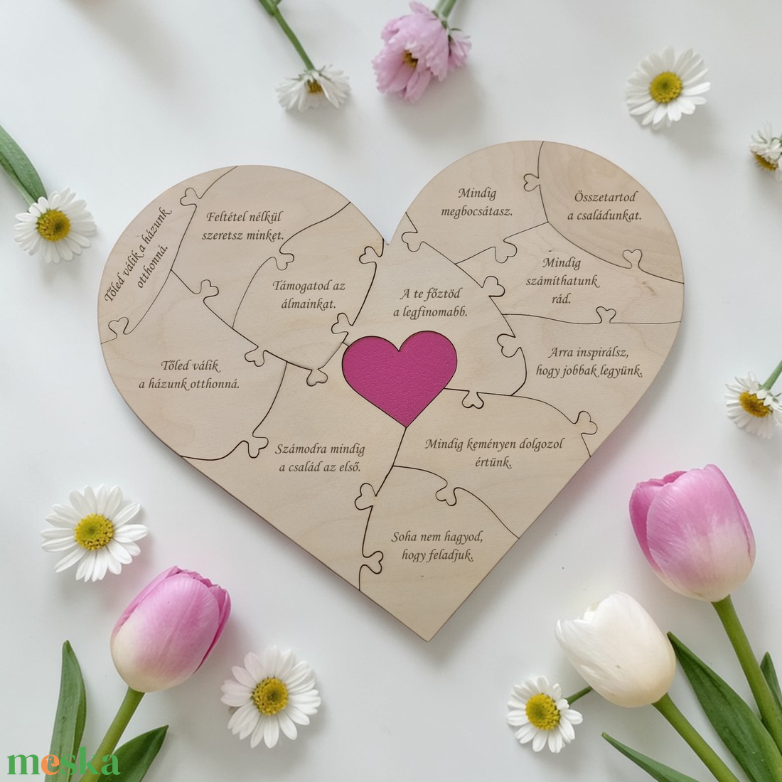 Szív alakú egyedi puzzle - Gravírozott ajándék anyáknak - Fa kirakó névvel - játék & sport - puzzle - forma puzzle - Meska.hu