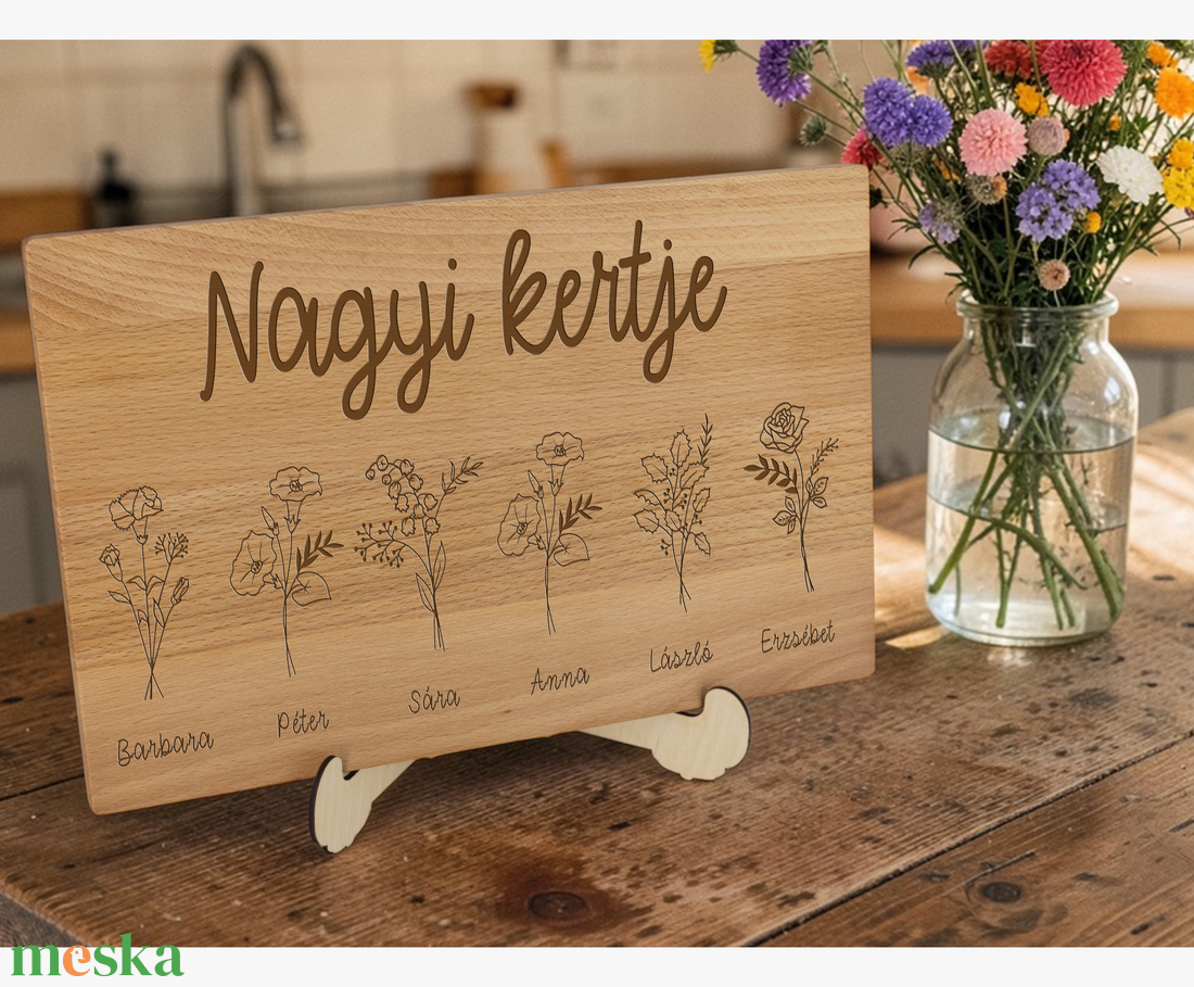 Egyedi gravírozott virágoskert vágódeszka � Anyáknak, Nagymamáknak, szeretteidnek - személyre szabható - otthon & életmód - konyhafelszerelés, tálalás - sütés, főzés - vágódeszka - Meska.hu