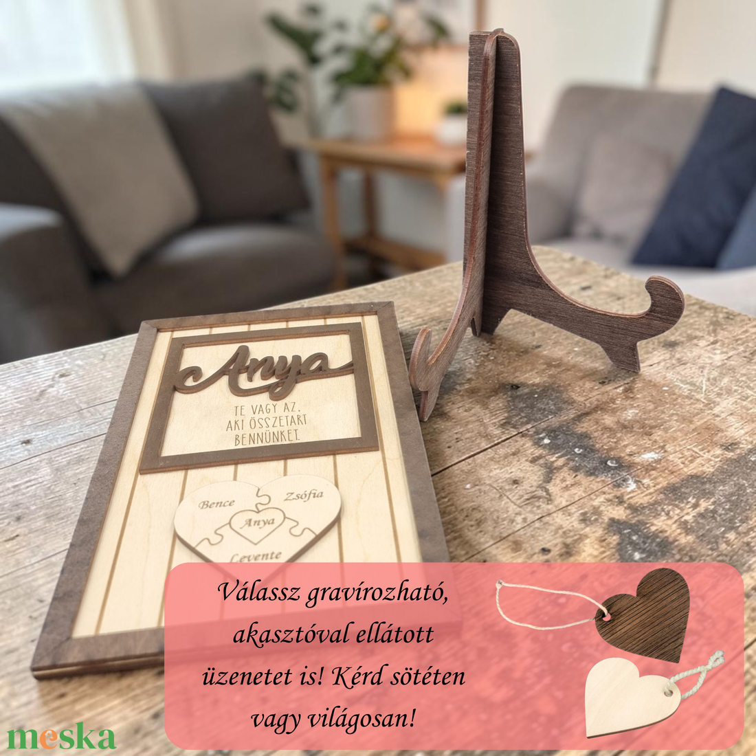 Egyedi gravírozott családi képkeret, Anya, te vagy az, aki összetart bennünket, névre szóló fa ajándék - otthon & életmód - dekoráció - kép & falikép - fából készült kép - Meska.hu