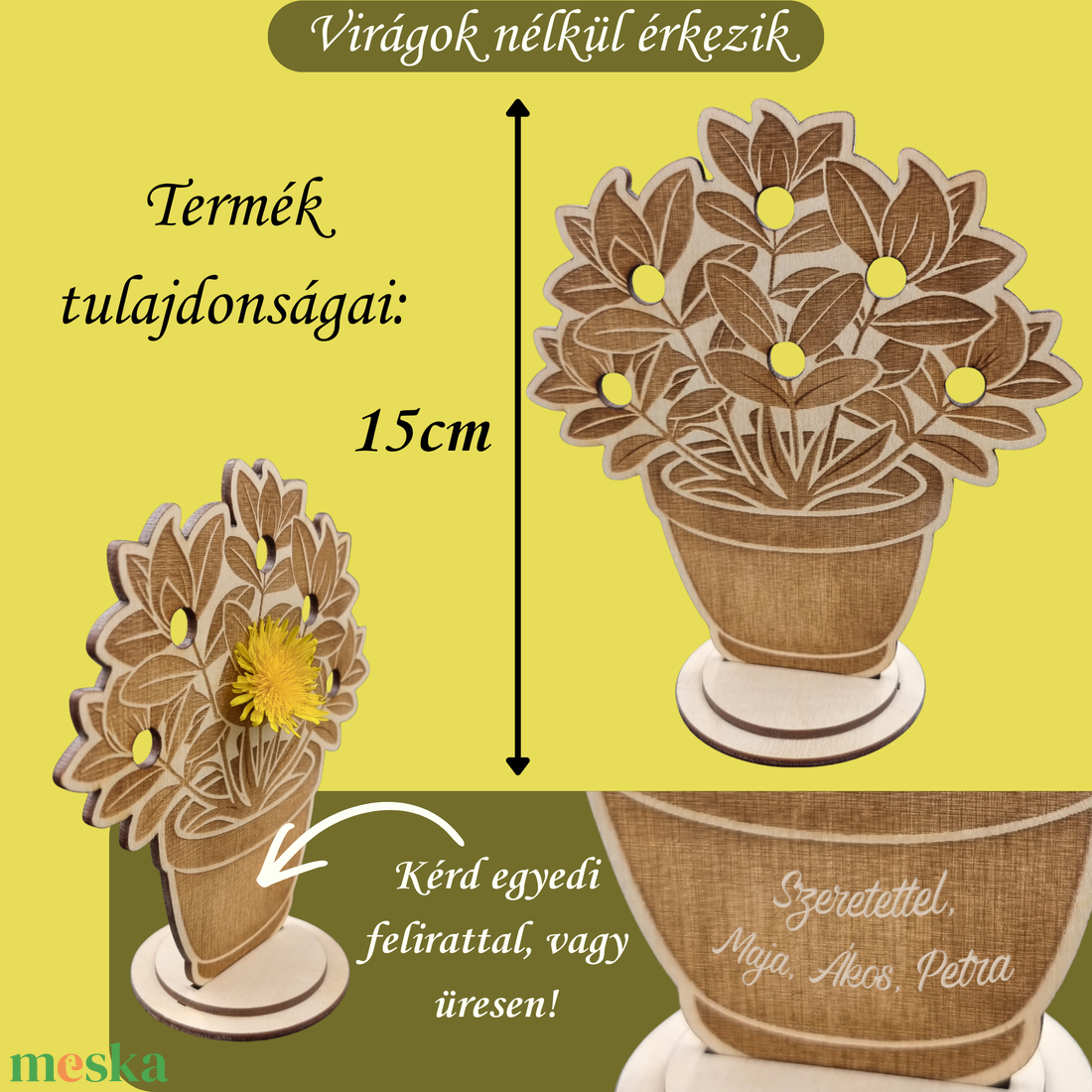 Fa virágtartó dekor � egyedi gravírozott virágcserép, saját virágokhoz, anyák napi ajándék, természet ihlette ajándék - otthon & életmód - dekoráció - kép & falikép - fából készült kép - Meska.hu