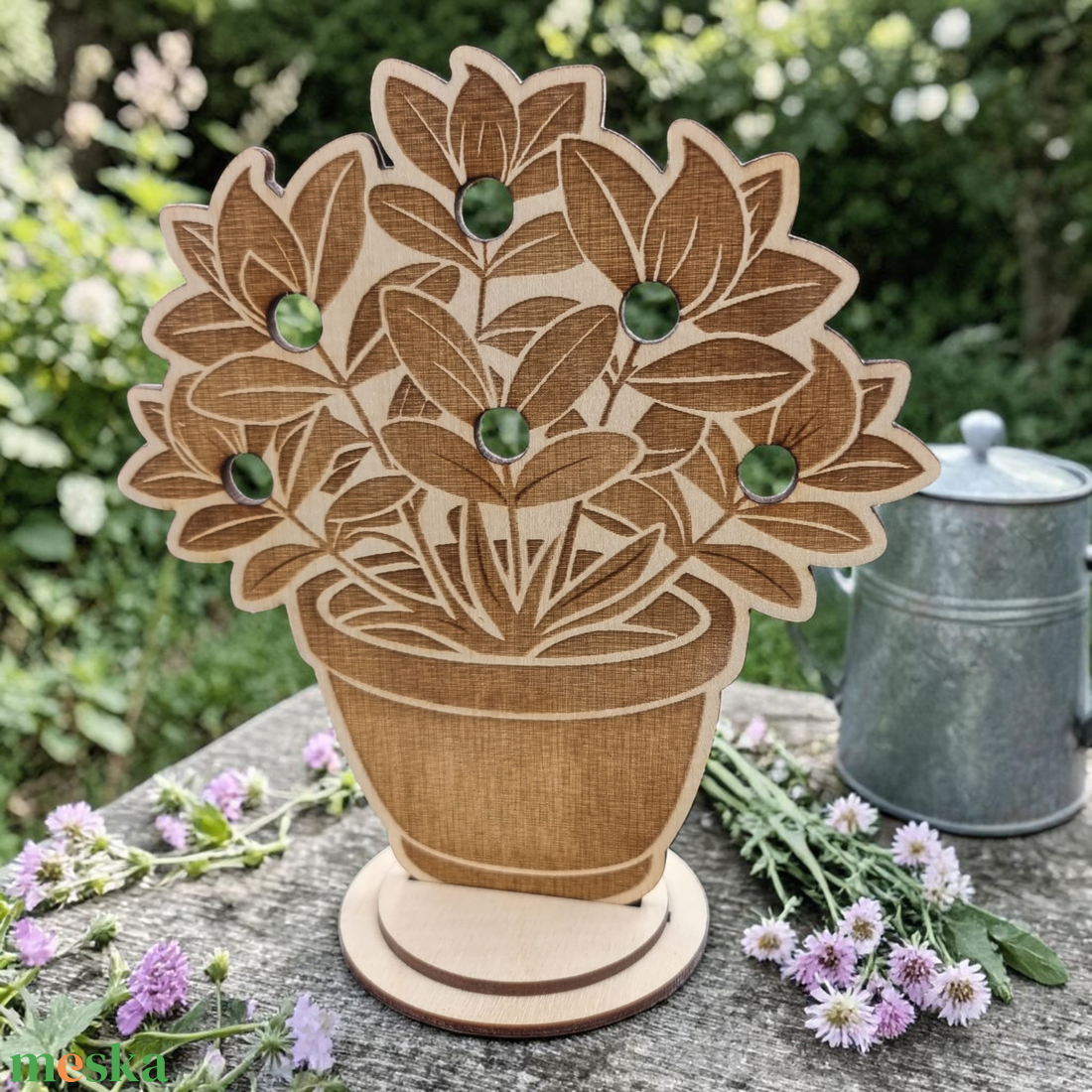Fa virágtartó dekor � egyedi gravírozott virágcserép, saját virágokhoz, anyák napi ajándék, természet ihlette ajándék - otthon & életmód - dekoráció - kép & falikép - fából készült kép - Meska.hu