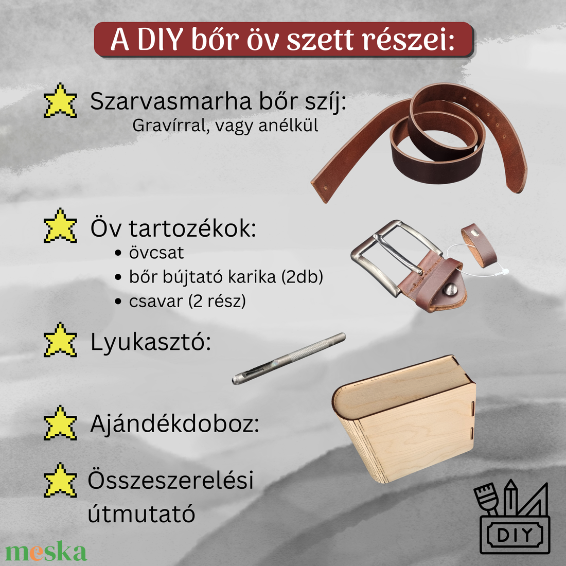 DIY férfi bőr öv készlet gravírozható szarvasmarha bőr szíjjal - diy (csináld magad) - egységcsomag - Meska.hu