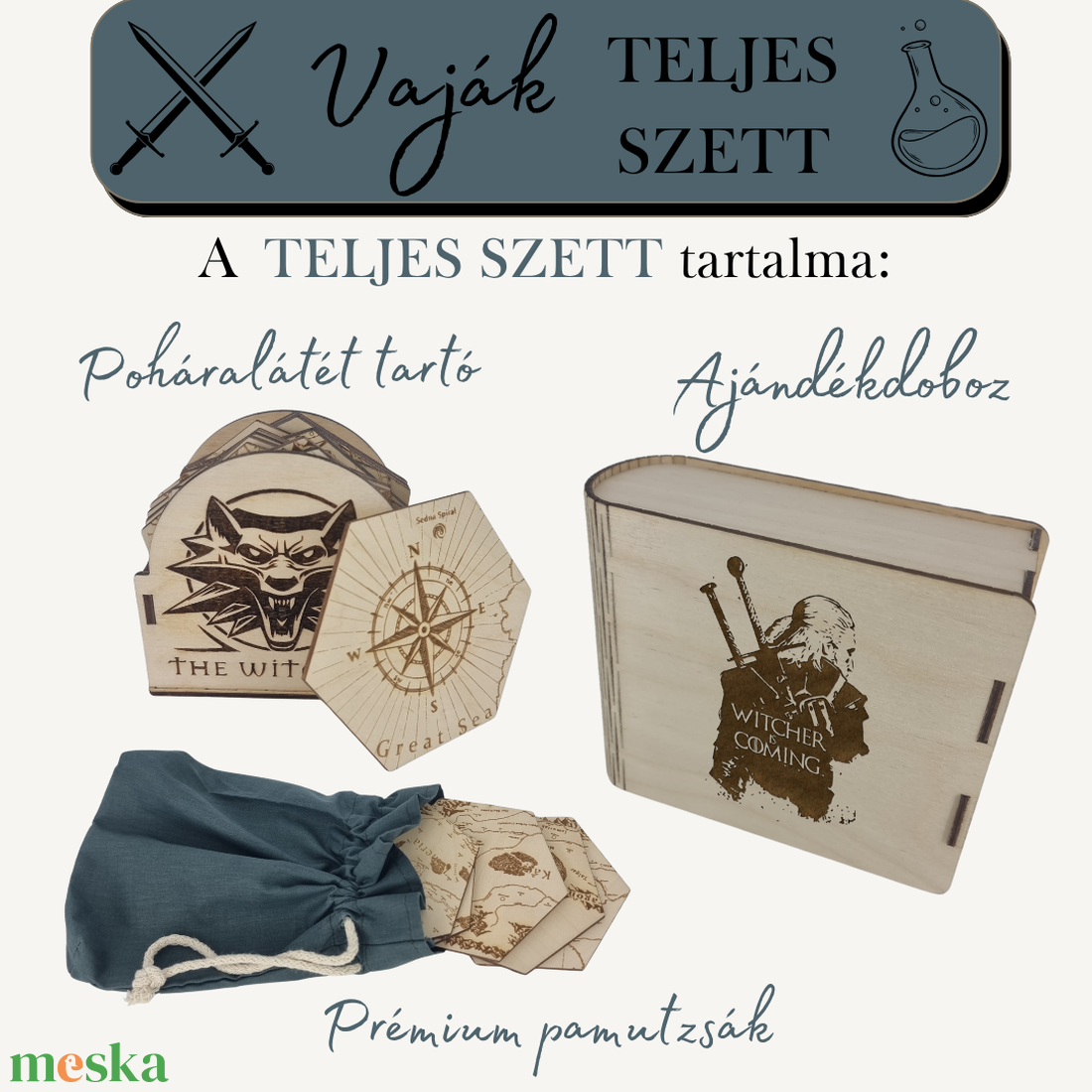 The Witcher - Vaják - Poháralátét készlet - térkép puzzle - 12 darabos szett - otthon & életmód - konyhafelszerelés, tálalás - tálalás - tányér- és poháralátét - Meska.hu