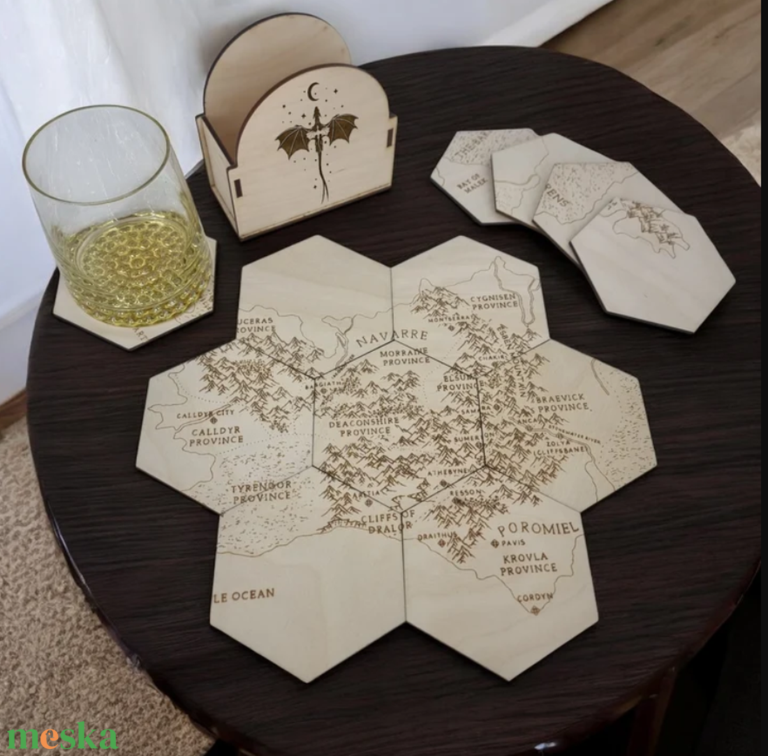 Fourth Wing Poháralátét készlet - térkép puzzle - 12 darabos szett - otthon & életmód - konyhafelszerelés, tálalás - tálalás - tányér- és poháralátét - Meska.hu