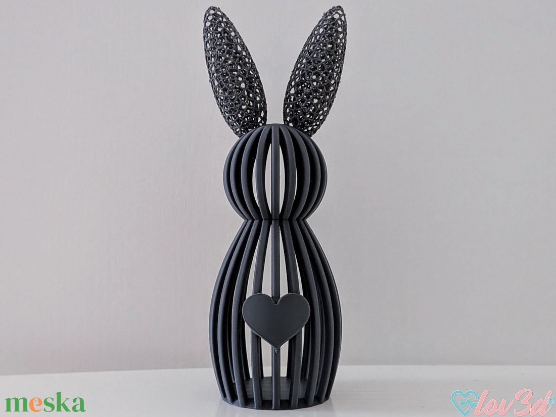 Modern Rácsos Nyuszi Figura  3D Nyomtatott Nyúl Szívvel  Fekete / Egyedi Színek  Minimalista Húsvéti Dekor - ünnepi díszek, dekorációk - húsvéti díszek és dekorációk - húsvéti asztaldíszek - Meska.hu