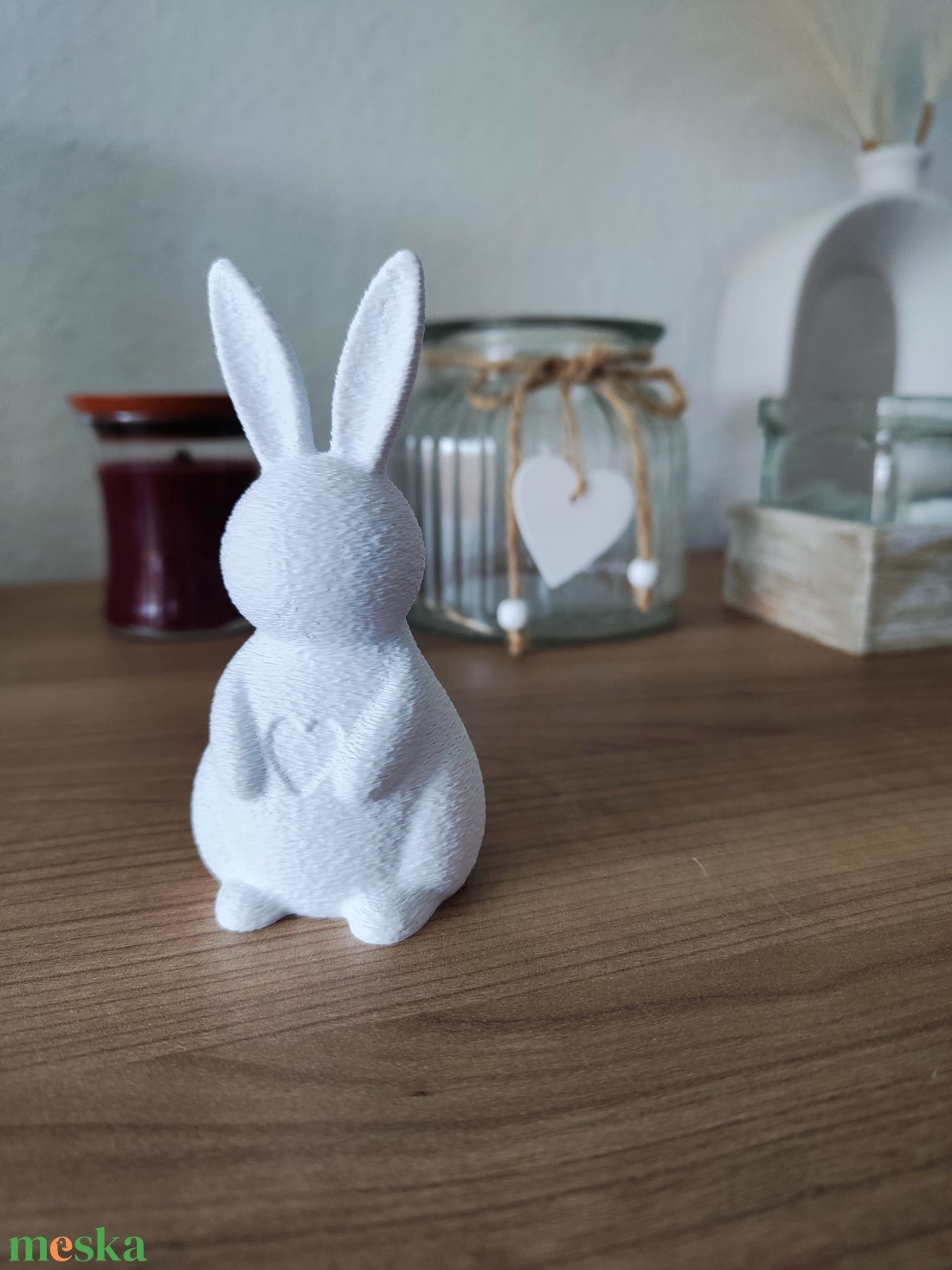Szívvel díszített 3D nyuszi figura � 14 cm-es ülő bunny - ünnepi díszek, dekorációk - húsvéti díszek és dekorációk - húsvéti asztaldíszek - Meska.hu