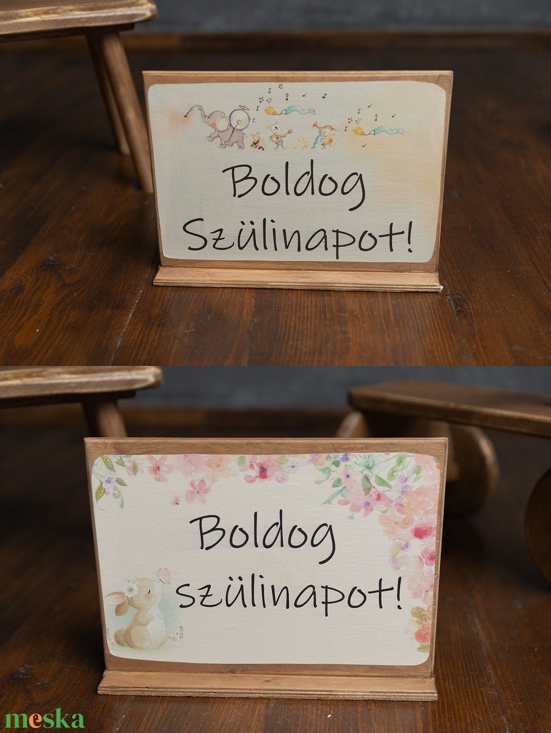 Robson finds kétoldalas szülinapos tábla készületen, fából, talpon áll - művészet - fotográfia - portré - Meska.hu