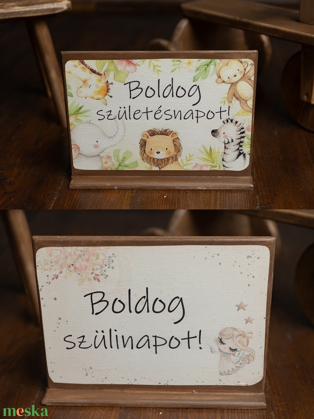 Robson finds kétoldalas szülinapos tábla készületen, fából, talpon áll - művészet - fotográfia - portré - Meska.hu