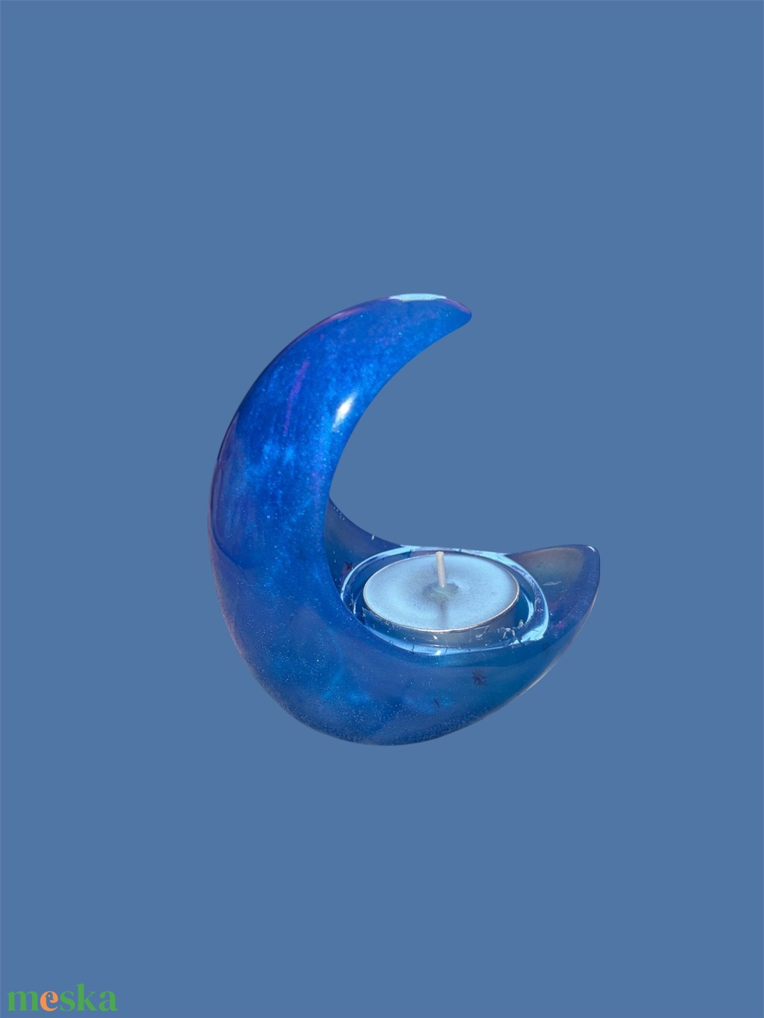 Rocky�s Candle Kék csillogó hold gyertyatartó � kézzel készült dekoráció - otthon & életmód - gyertya, illat, aroma - gyertyatartó - Meska.hu