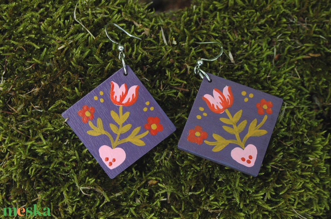 Lila tulipános fülbevaló - ékszer - fülbevaló - lógó fülbevaló - Meska.hu