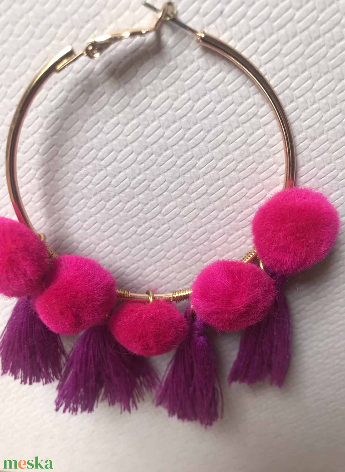 Magenta hippi fülbevaló. - ékszer - fülbevaló - lógós kerek fülbevaló - Meska.hu Magenta hippi fülbevaló. - ékszer - fülbevaló - lógós kerek fülbevaló - Meska.hu