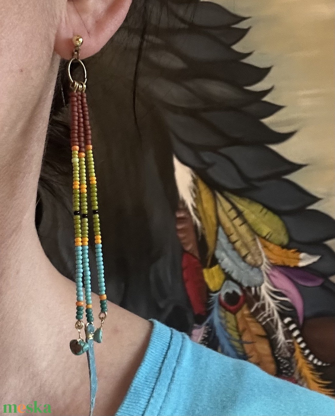 Pocahontas gyöngy fülbevaló - ékszer - fülbevaló - lógó fülbevaló - Meska.hu