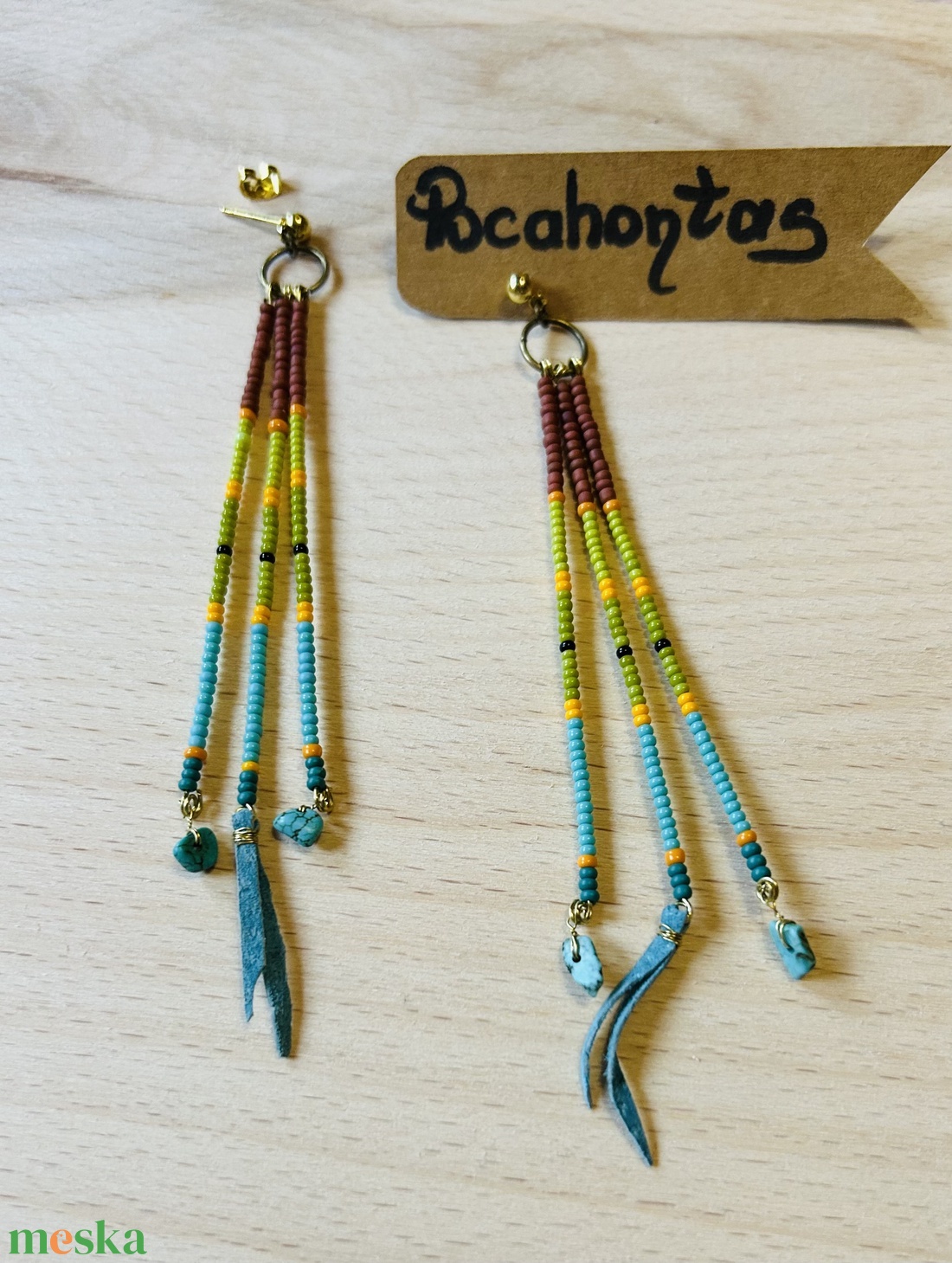 Pocahontas gyöngy fülbevaló - ékszer - fülbevaló - lógó fülbevaló - Meska.hu